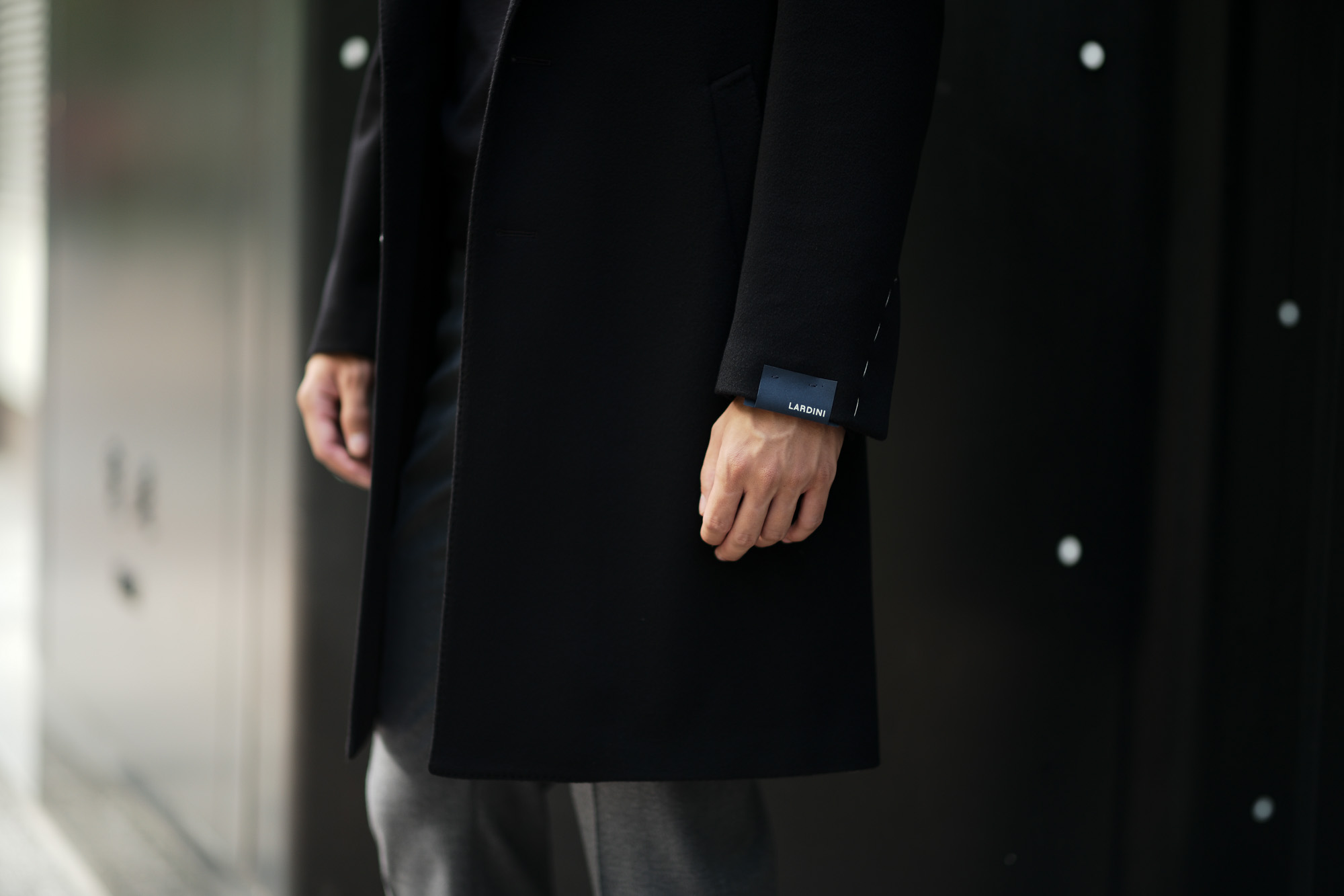 LARDINI (ラルディーニ) Cashmere Spolverino Chester coat (カシミヤ スポルベリーノ チェスターコート) カシミヤフラノ生地 シングル チェスターコート BLACK (ブラック・4) Made in italy (イタリア製) 2019 秋冬新作 愛知 名古屋 Altoediritto アルトエデリット コート ロングコート