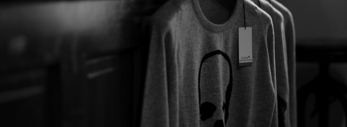 lucien pellat-finet (ルシアン ペラフィネ) Skull Cashmere Sweater (スカル カシミア セーター) インターシャ カシミア スカル セーター  FELT GRAY×BLACK (フェルト グレー×ブラック) made in scotland (スコットランド製) 2019 秋冬新作のイメージ