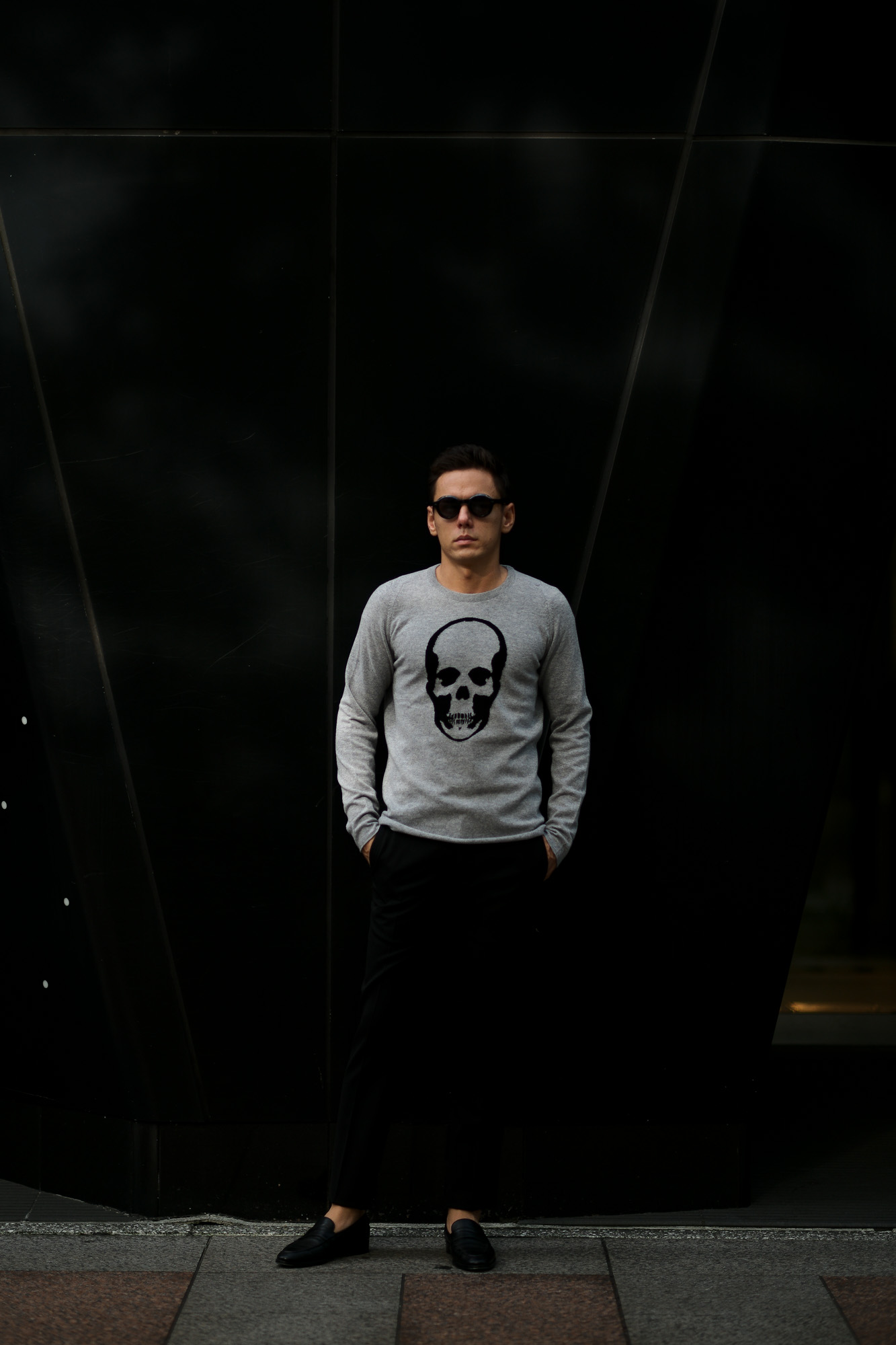 lucien pellat-finet (ルシアン ペラフィネ) Skull Cashmere Sweater (スカル カシミア セーター) インターシャ カシミア スカル セーター  FELT GRAY×BLACK (フェルト グレー×ブラック) made in scotland (スコットランド製) 2019 秋冬新作 lucienpellatfinet ルシアンペラフィネ 愛知 名古屋 altoediritto アルトエデリット