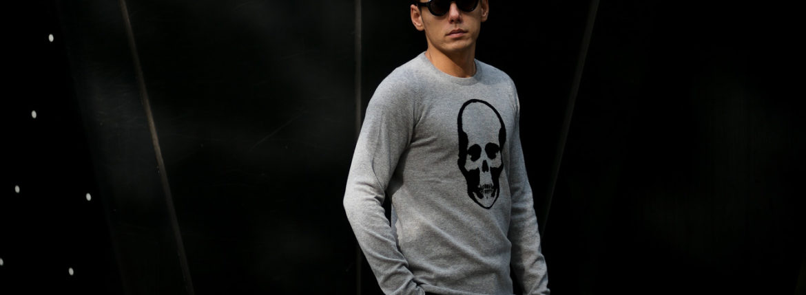 lucien pellat-finet (ルシアン ペラフィネ) Skull Cashmere Sweater (スカル カシミア セーター) インターシャ カシミア スカル セーター FELT GRAY×BLACK (フェルト グレー×ブラック) made in scotland (スコットランド製) 2019 秋冬新作 lucienpellatfinet ルシアンペラフィネ 愛知 名古屋 altoediritto アルトエデリット