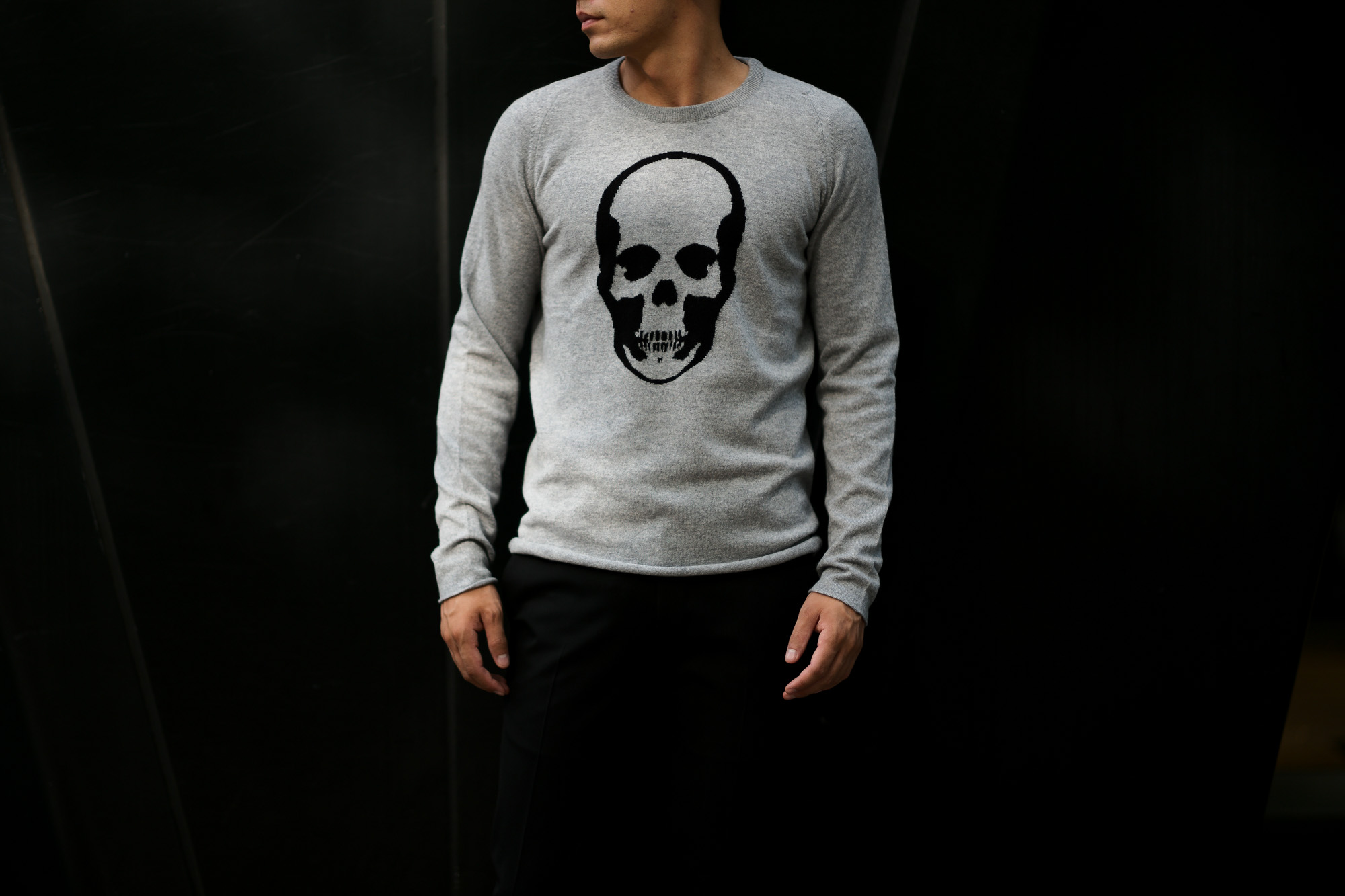 lucien pellat-finet (ルシアン ペラフィネ) Skull Cashmere Sweater (スカル カシミア セーター) インターシャ カシミア スカル セーター  FELT GRAY×BLACK (フェルト グレー×ブラック) made in scotland (スコットランド製) 2019 秋冬新作 lucienpellatfinet ルシアンペラフィネ 愛知 名古屋 altoediritto アルトエデリット