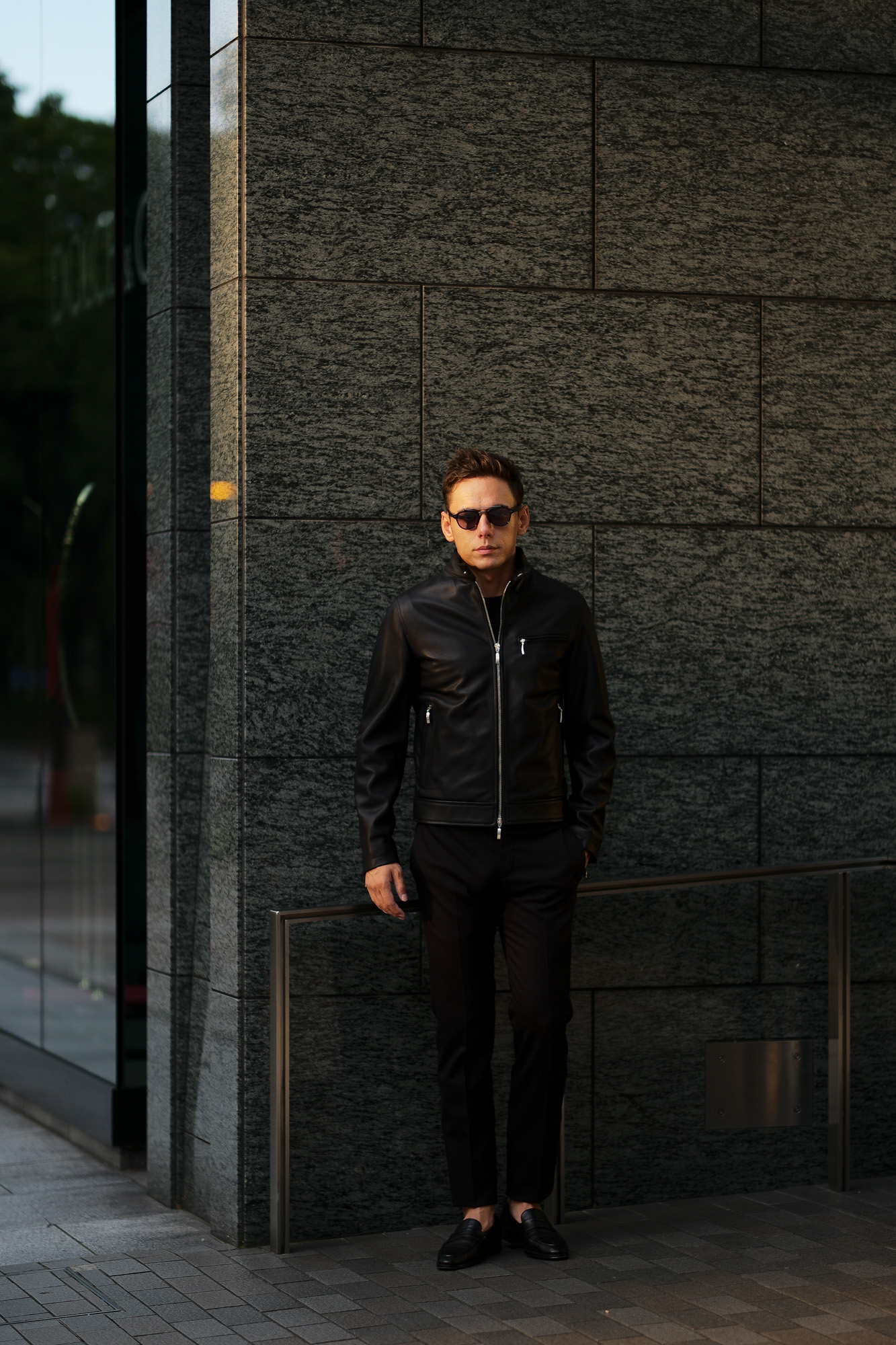 ブラック シングル レザージャケット Leather Jacket#