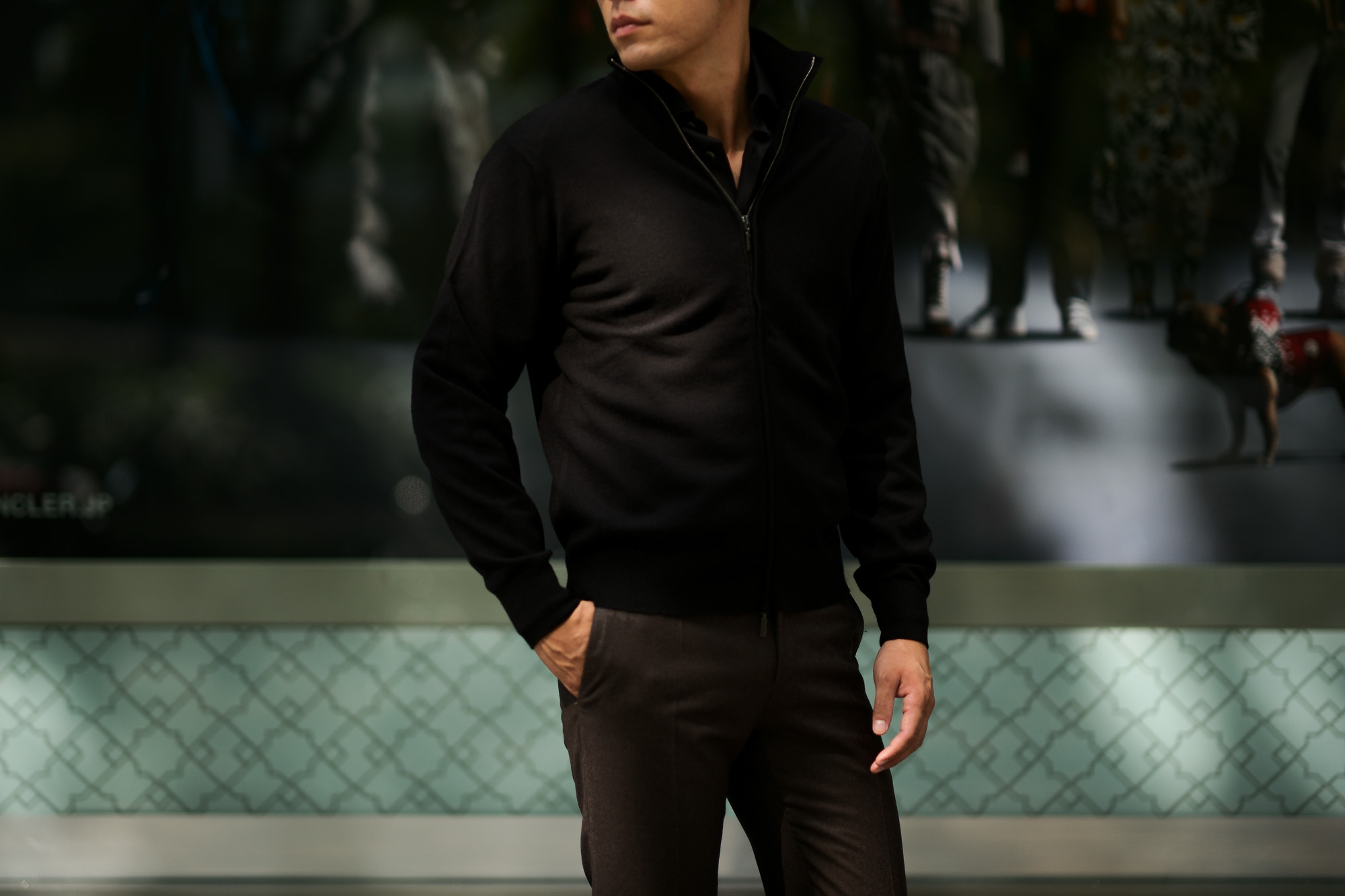 Cruciani(クルチアーニ) Cashmere Zip Up Cardigan (カシミヤ ジップアップ カーディガン) Cashmere 100% ハイゲージ カシミヤニット カーディガン BLACK (ブラック・400002) made in italy (イタリア製) 2019 秋冬新作  愛知 名古屋 altoediritto アルトエデリット