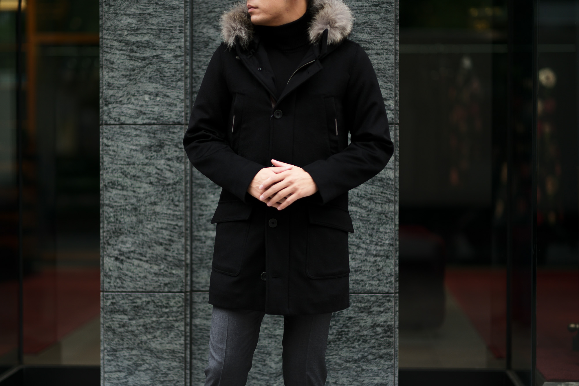 HERNO(ヘルノ) N-3B Cashmere coat (カシミア コート) LUIGI COLOMBO (ルイージ・コロンボ) 撥水 カシミア ロング コート BLACK (ブラック・9300) Made in italy (イタリア製) 2019 秋冬新作 altoediritto アルトエデリット 愛知 名古屋