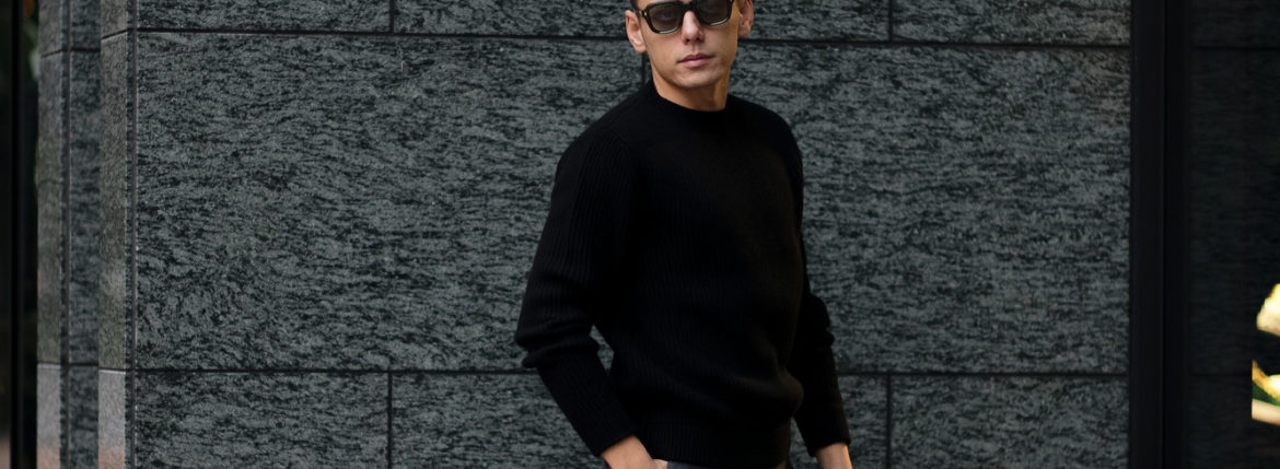 LAMBERTO LOSANI (ランベルト ロザーニ) Cashmere Crew Neck Sweater (カシミア クルーネック セーター) ローゲージ カシミアニット セーター BLACK (ブラック・0901) made in italy (イタリア製) 2019 秋冬新作 lambertolosani ランベルトロザーニ 愛知 名古屋 altoediritto アルトエデリット