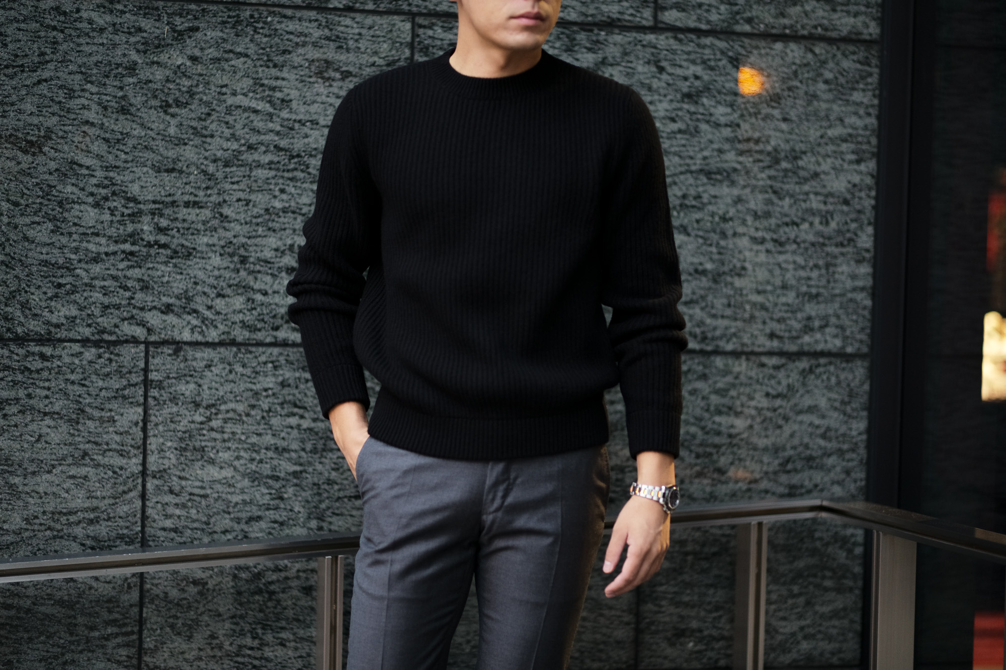 LAMBERTO LOSANI (ランベルト ロザーニ) Cashmere Crew Neck Sweater (カシミア クルーネック セーター) ローゲージ カシミアニット セーター BLACK (ブラック・0901) made in italy (イタリア製) 2019 秋冬新作 lambertolosani ランベルトロザーニ 愛知 名古屋 altoediritto アルトエデリット