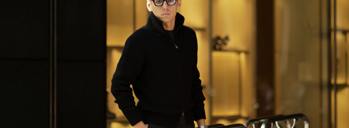 LAMBERTO LOSANI (ランベルト ロザーニ) Cashmere Zip Up Cardigan (カシミア ジップアップ カーディガン) ローゲージ カシミアニット カーディガン BLACK (ブラック・901) made in italy (イタリア製) 2019 秋冬新作 lambertolosani ランベルトロザーニ 愛知 名古屋 altoediritto アルトエデリット