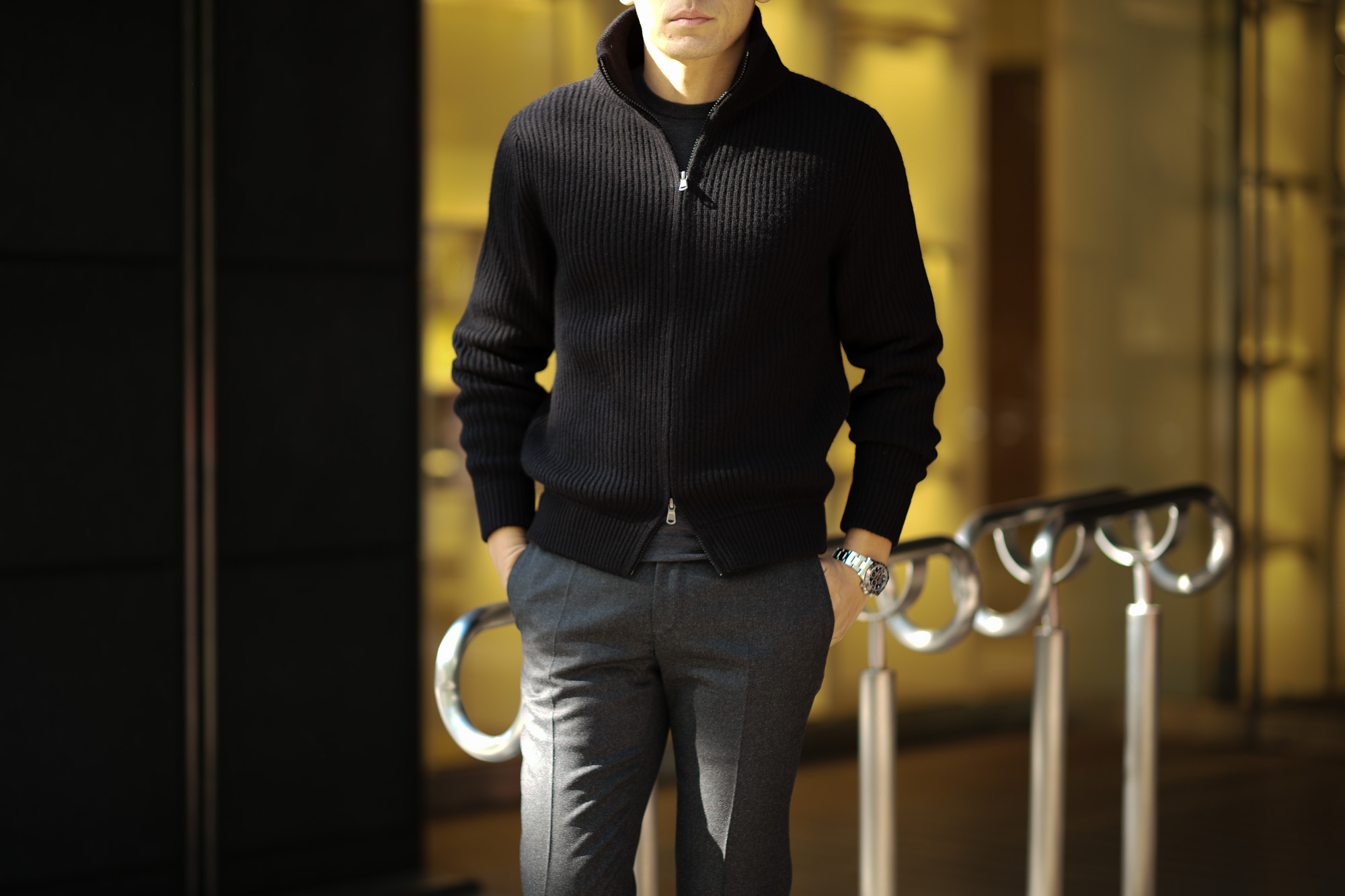 LAMBERTO LOSANI (ランベルト ロザーニ) Cashmere Zip Up Cardigan (カシミア ジップアップ カーディガン) ローゲージ カシミアニット カーディガン BLACK (ブラック・901) made in italy (イタリア製) 2019 秋冬新作 lambertolosani ランベルトロザーニ 愛知 名古屋 altoediritto アルトエデリット