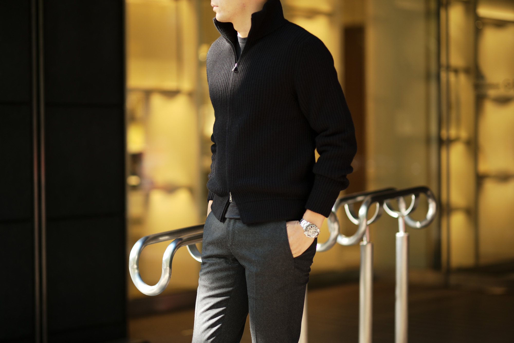 LAMBERTO LOSANI (ランベルト ロザーニ) Cashmere Zip Up Cardigan (カシミア ジップアップ カーディガン) ローゲージ カシミアニット カーディガン BLACK (ブラック・901) made in italy (イタリア製) 2019 秋冬新作 lambertolosani ランベルトロザーニ 愛知 名古屋 altoediritto アルトエデリット