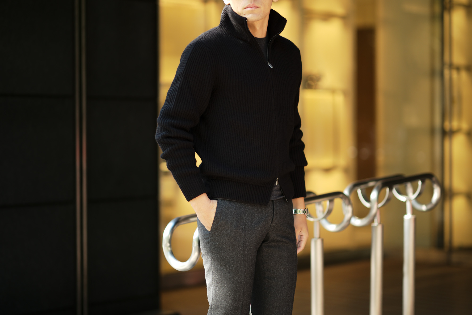 LAMBERTO LOSANI (ランベルト ロザーニ) Cashmere Zip Up Cardigan (カシミア ジップアップ カーディガン) ローゲージ カシミアニット カーディガン BLACK (ブラック・901) made in italy (イタリア製) 2019 秋冬新作 lambertolosani ランベルトロザーニ 愛知 名古屋 altoediritto アルトエデリット