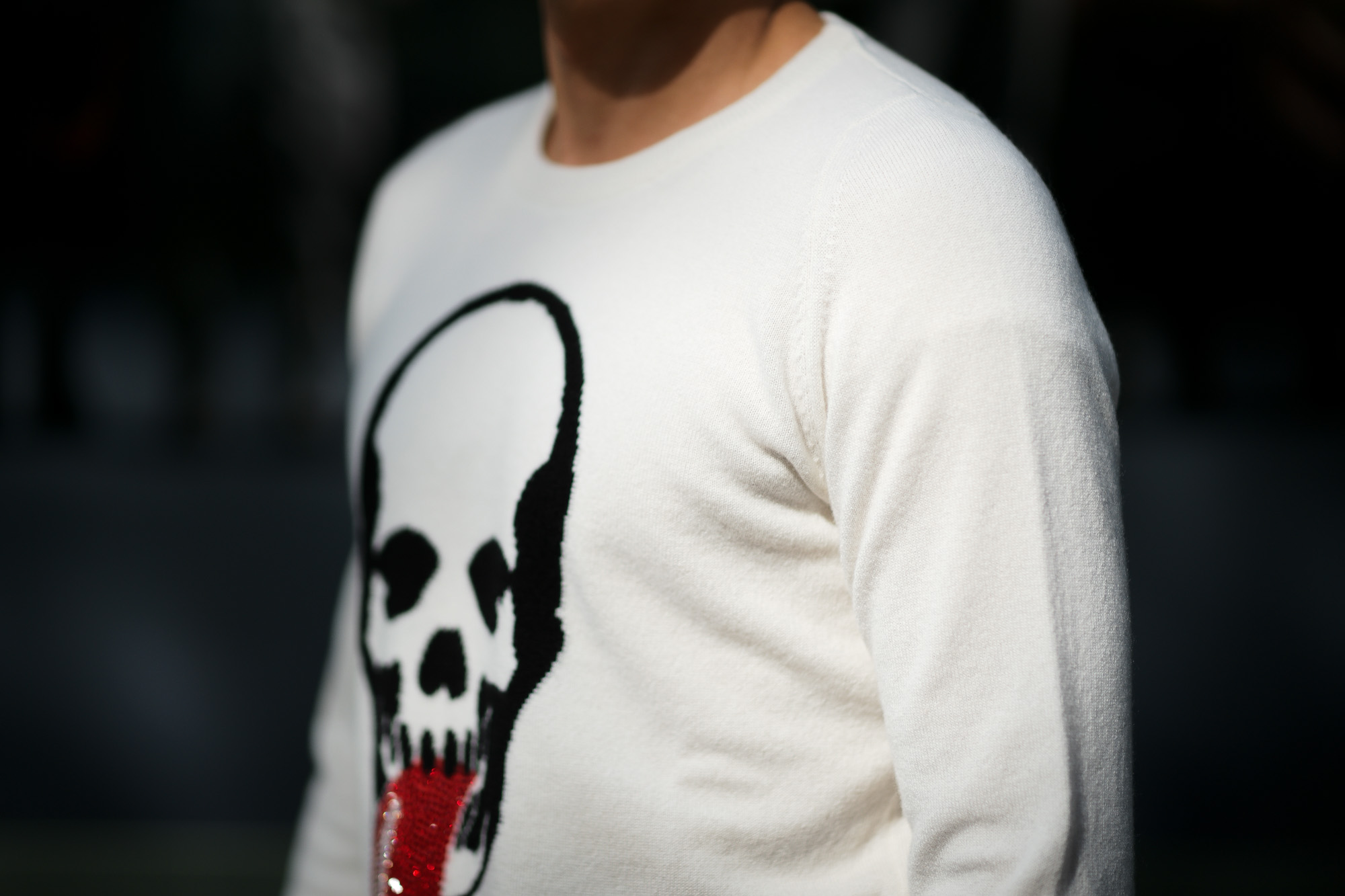 lucien pellat-finet (ルシアン ペラフィネ) Skull Tongue Cashmere Sweater (スカル タン カシミア セーター) インターシャ カシミア スカル セーター NIVEOUS × BLACK (ホワイト × ブラック) made in scotland (スコットランド製) 2019 秋冬新作 愛知 名古屋 altoediritto アルトエデリット