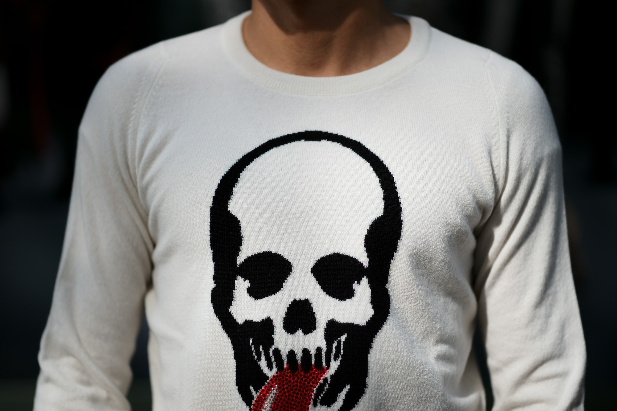 lucien pellat-finet (ルシアン ペラフィネ) Skull Tongue Cashmere Sweater (スカル タン カシミア セーター) インターシャ カシミア スカル セーター NIVEOUS × BLACK (ホワイト × ブラック) made in scotland (スコットランド製) 2019 秋冬新作 愛知 名古屋 altoediritto アルトエデリット