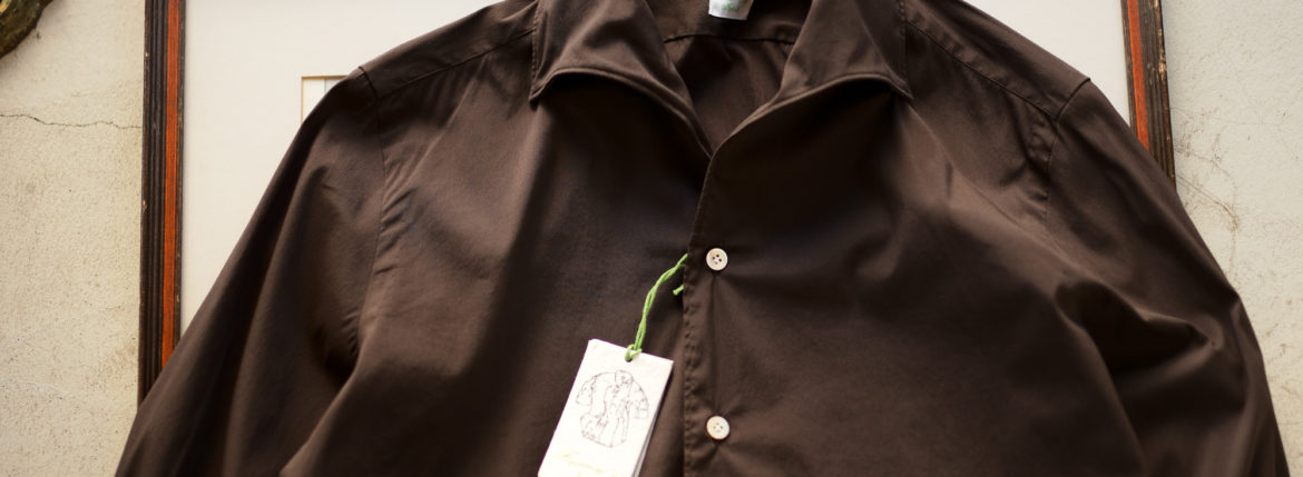 Finamore (フィナモレ) SEUL ITALIAN COLOR STRETCH COTTON SHIRTS ストレッチコットン ワンピースカラー シャツ BROWN (ブラウン) made in italy (イタリア製) 2020 春夏新作 愛知 名古屋 altoediritto アルトエデリット シャツ