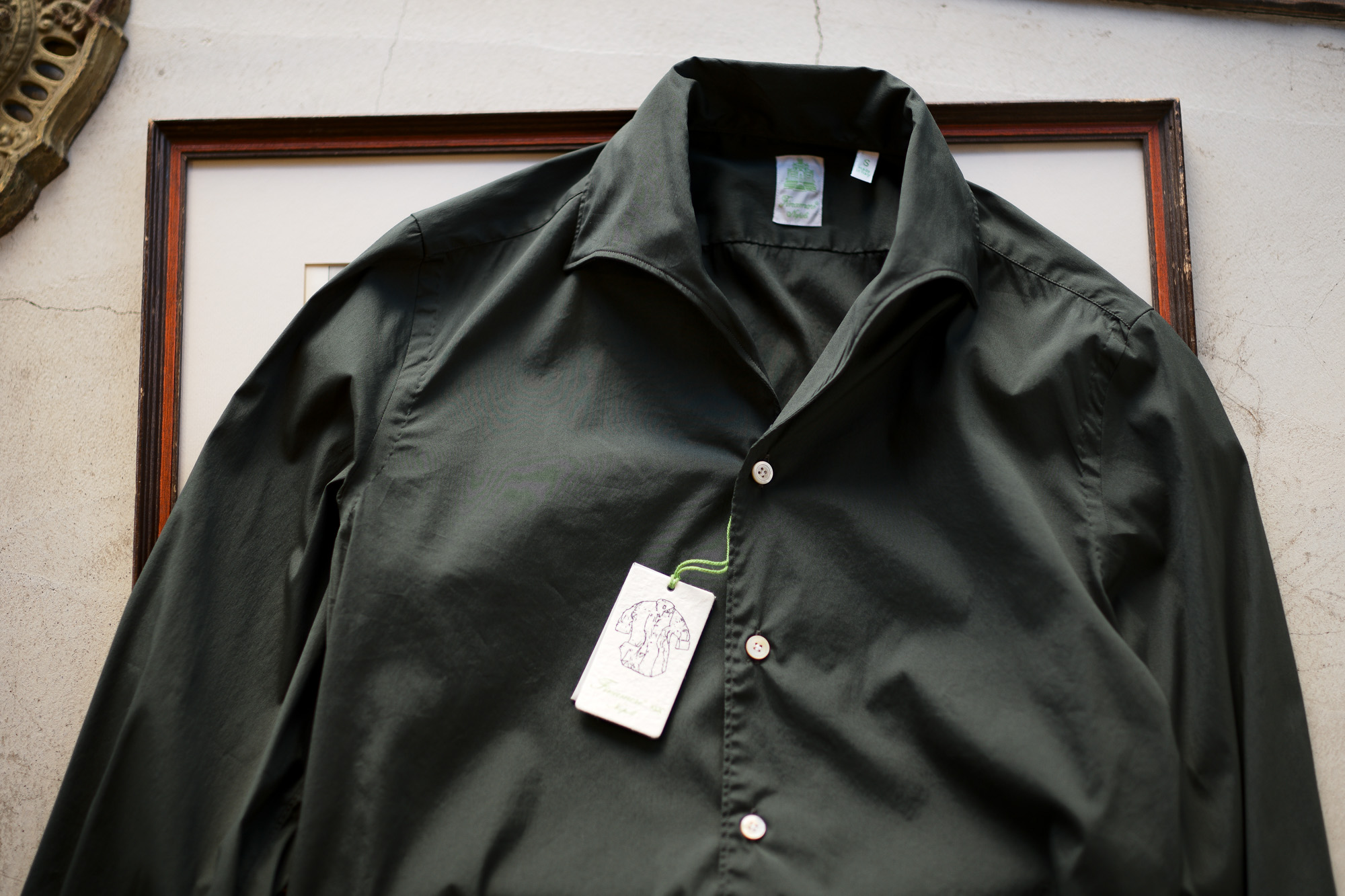 Finamore (フィナモレ) SEUL ITALIAN COLOR STRETCH COTTON SHIRTS ストレッチコットン ワンピースカラー シャツ OLIVE (オリーブ) made in italy (イタリア製) 2020 春夏新作 愛知 名古屋 altoediritto アルトエデリット シャツ