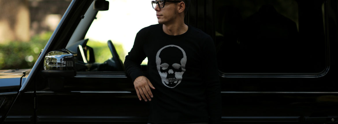 lucien pellat-finet (ルシアン ペラフィネ) Skull Cashmere Sweater (スカル カシミア セーター) インターシャ カシミア スカル セーター BLACK × GRAY (ブラック × グレー) made in scotland (スコットランド製) 2019 秋冬新作 lucienpellatfinet ルシアンペラフィネ 愛知 名古屋 altoediritto アルトエデリット