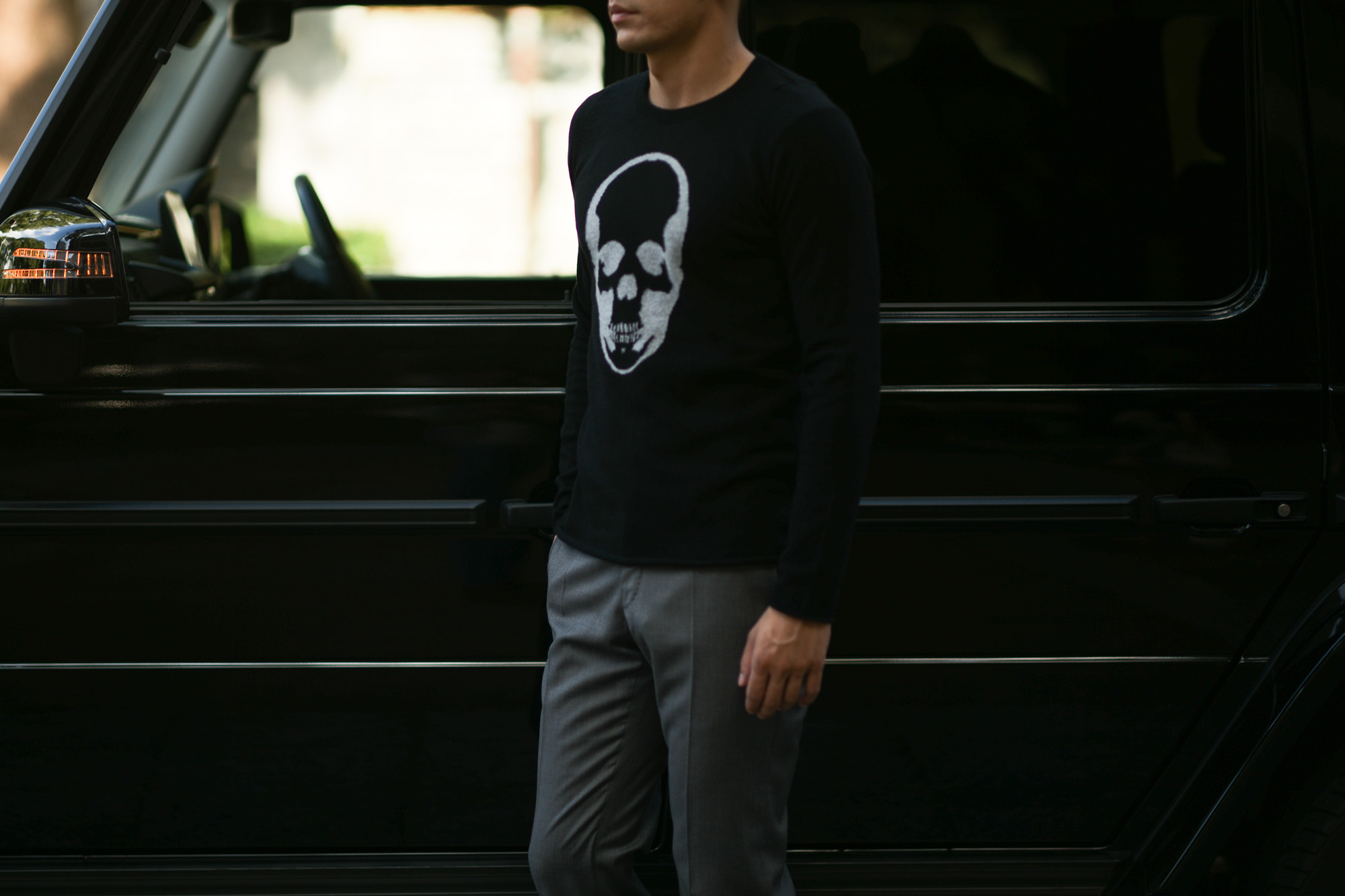 lucien pellat-finet (ルシアン ペラフィネ) Skull Cashmere Sweater (スカル カシミア セーター) インターシャ カシミア スカル セーター BLACK × GRAY (ブラック × グレー) made in scotland (スコットランド製) 2019 秋冬新作 lucienpellatfinet ルシアンペラフィネ 愛知 名古屋 altoediritto アルトエデリット