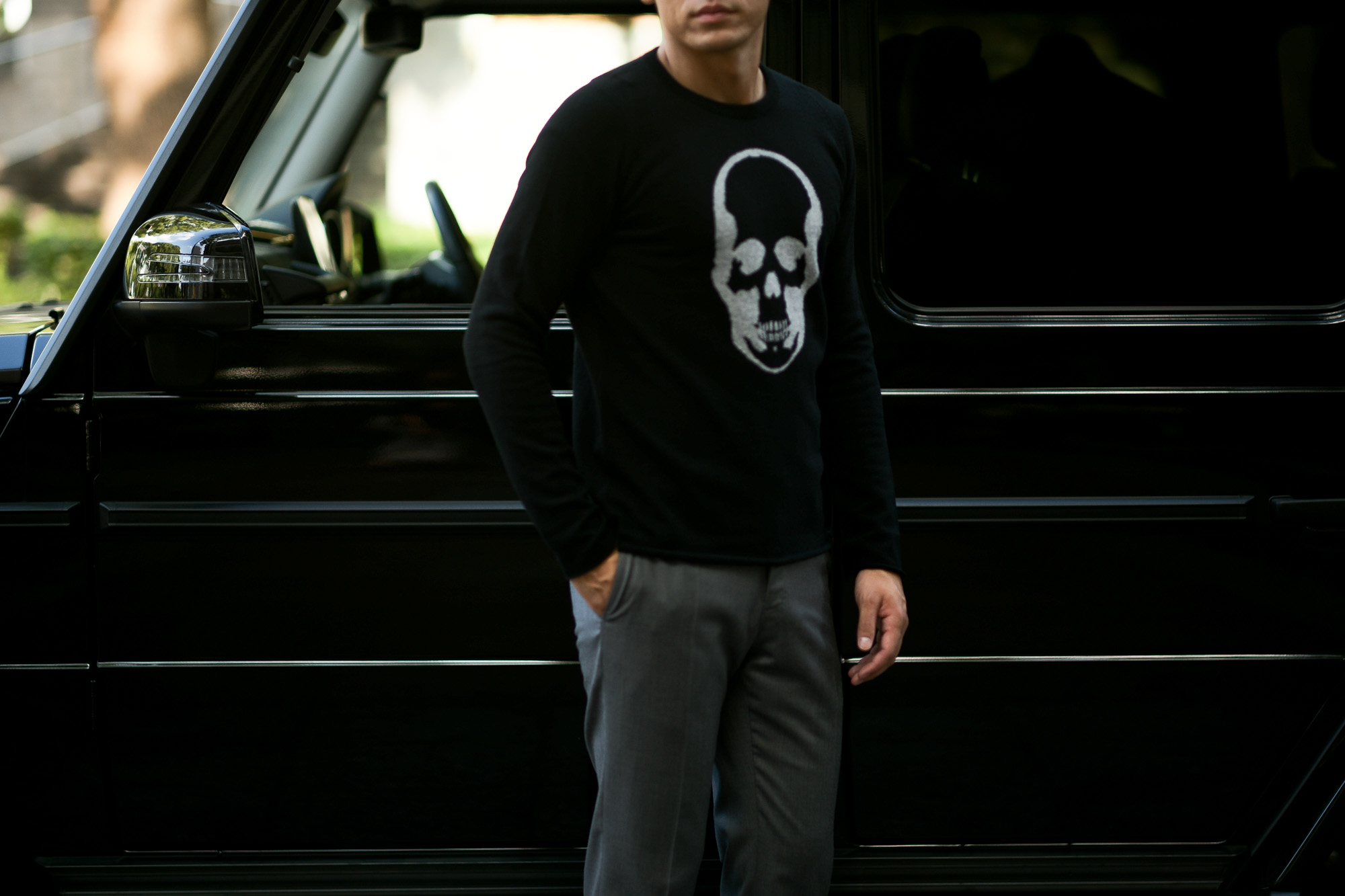 lucien pellat-finet (ルシアン ペラフィネ) Skull Cashmere Sweater (スカル カシミア セーター) インターシャ カシミア スカル セーター BLACK × GRAY (ブラック × グレー) made in scotland (スコットランド製) 2019 秋冬新作 lucienpellatfinet ルシアンペラフィネ 愛知 名古屋 altoediritto アルトエデリット