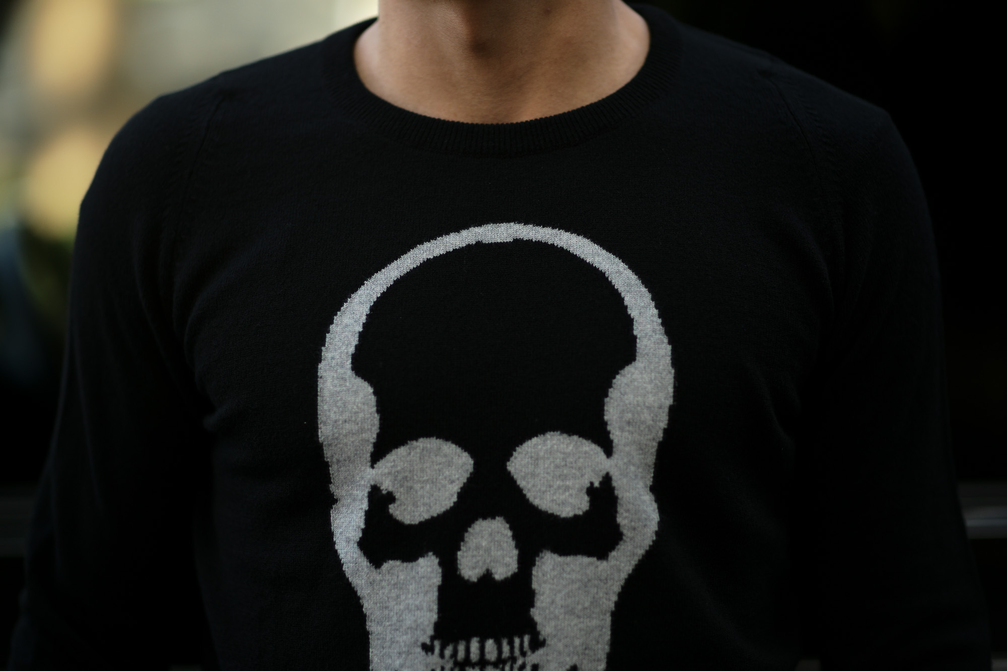 lucien pellat-finet (ルシアン ペラフィネ) Skull Cashmere Sweater (スカル カシミア セーター) インターシャ カシミア スカル セーター BLACK × GRAY (ブラック × グレー) made in scotland (スコットランド製) 2019 秋冬新作 lucienpellatfinet ルシアンペラフィネ 愛知 名古屋 altoediritto アルトエデリット