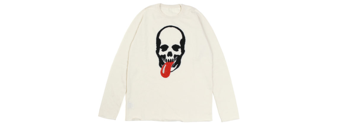 lucien pellat-finet (ルシアン ペラフィネ) Skull Tongue Cashmere Sweater (スカル タン カシミア セーター) インターシャ カシミア スカル セーター NIVEOUS × BLACK (ホワイト × ブラック) made in scotland (スコットランド製)のイメージ