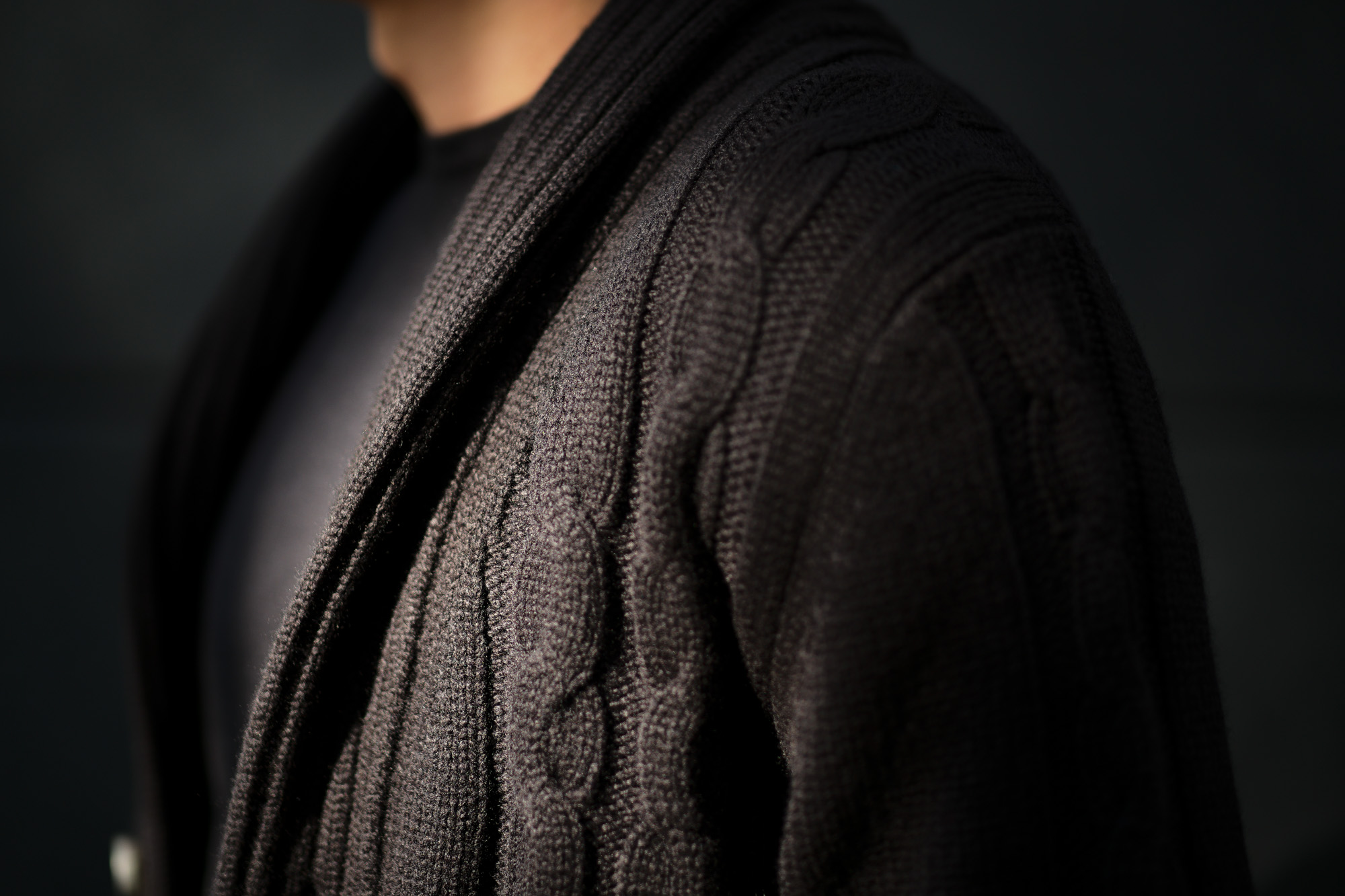 Settefili Cashmere (セッテフィーリ カシミア) Cashmere Shawl Collar Cardigan (カシミア ショールカラー カーディガン) カシミア ローゲージ ニット カーディガン BLACK (ブラック・PU017) made in italy (イタリア製) 2019 秋冬新作 愛知 名古屋 altoediritto アルトエデリット