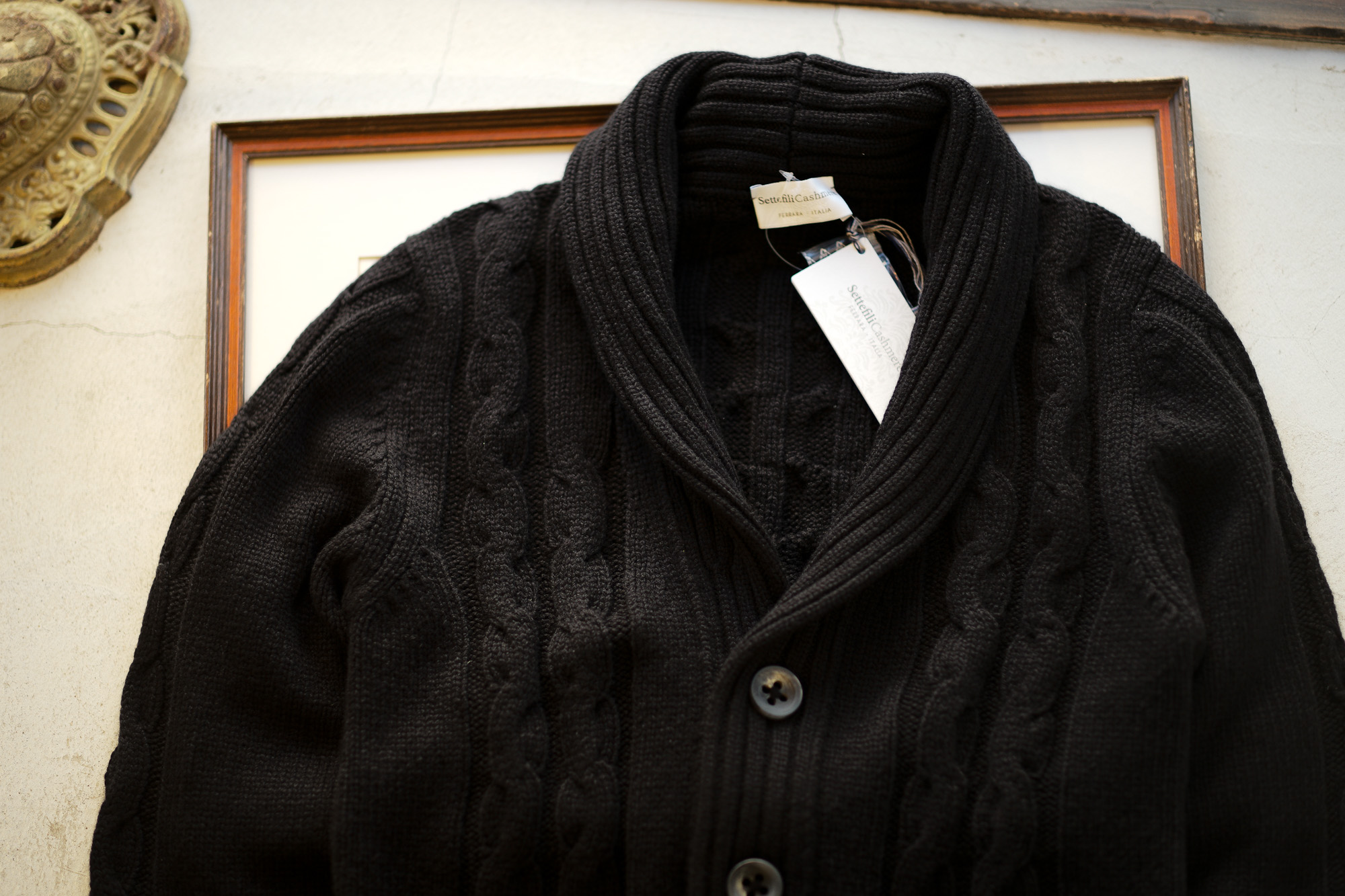 Settefili Cashmere (セッテフィーリ カシミア) Cashmere Shawl Collar Cardigan (カシミア ショールカラー カーディガン) カシミア ローゲージ ニット カーディガン BLACK (ブラック・PU017) made in italy (イタリア製) 2019 秋冬新作 愛知 名古屋 altoediritto アルトエデリット