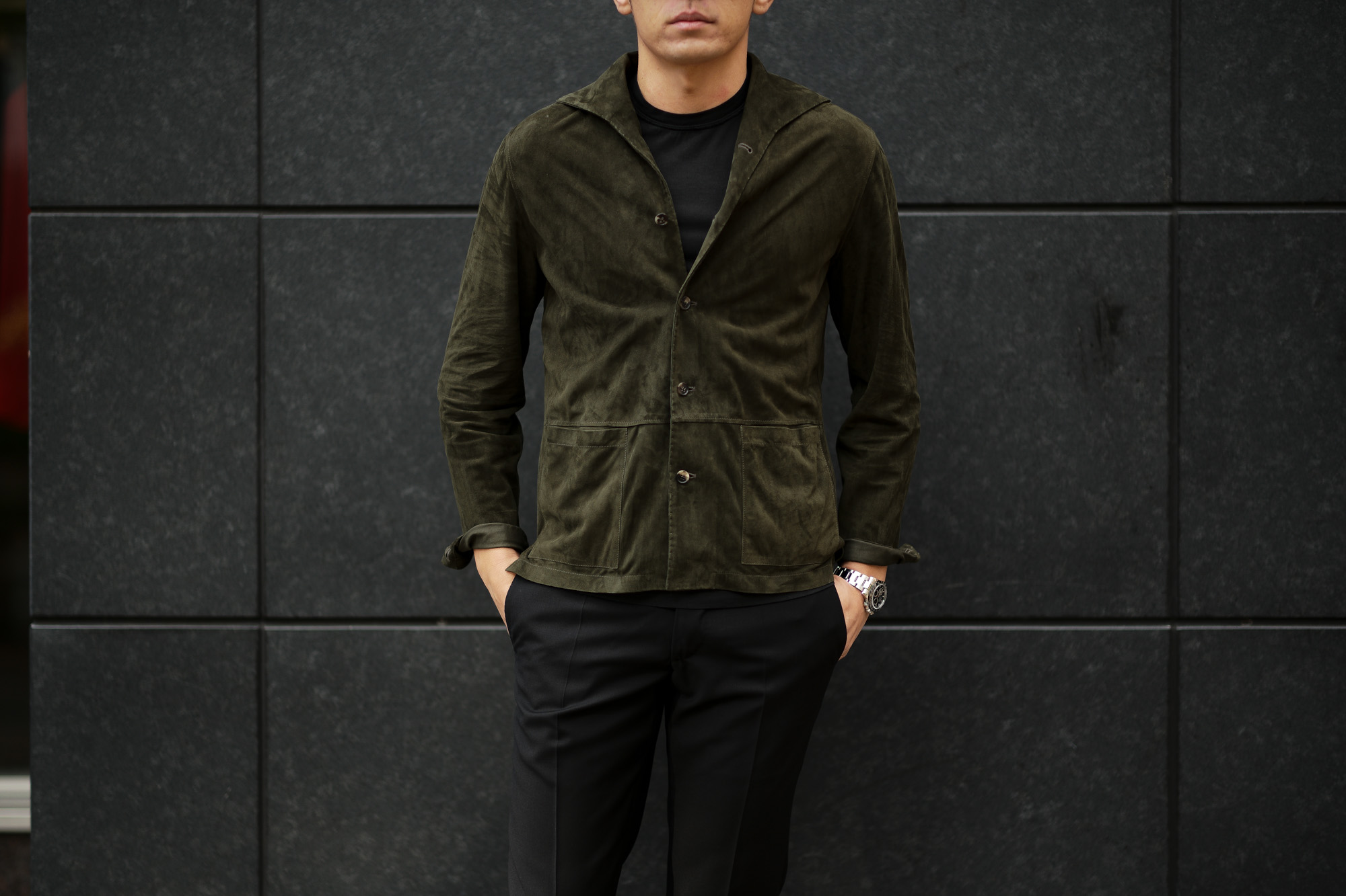 Alfredo Rifugio (アルフレード リフージオ) 20E326HM CAMOSCIO Summer Suede Leather Shirts サマースウェード レザーシャツ OLIVE(オリーブ) made in italy (イタリア製) 2020 春夏 【ご予約受付中】alfredorifujio アルフレードリフージオ 愛知 名古屋 Alto e Diritto アルト エ デリット alto e diritto アルトエデリット レザージャケット 素肌にレザー 42,44,46,48,50,52