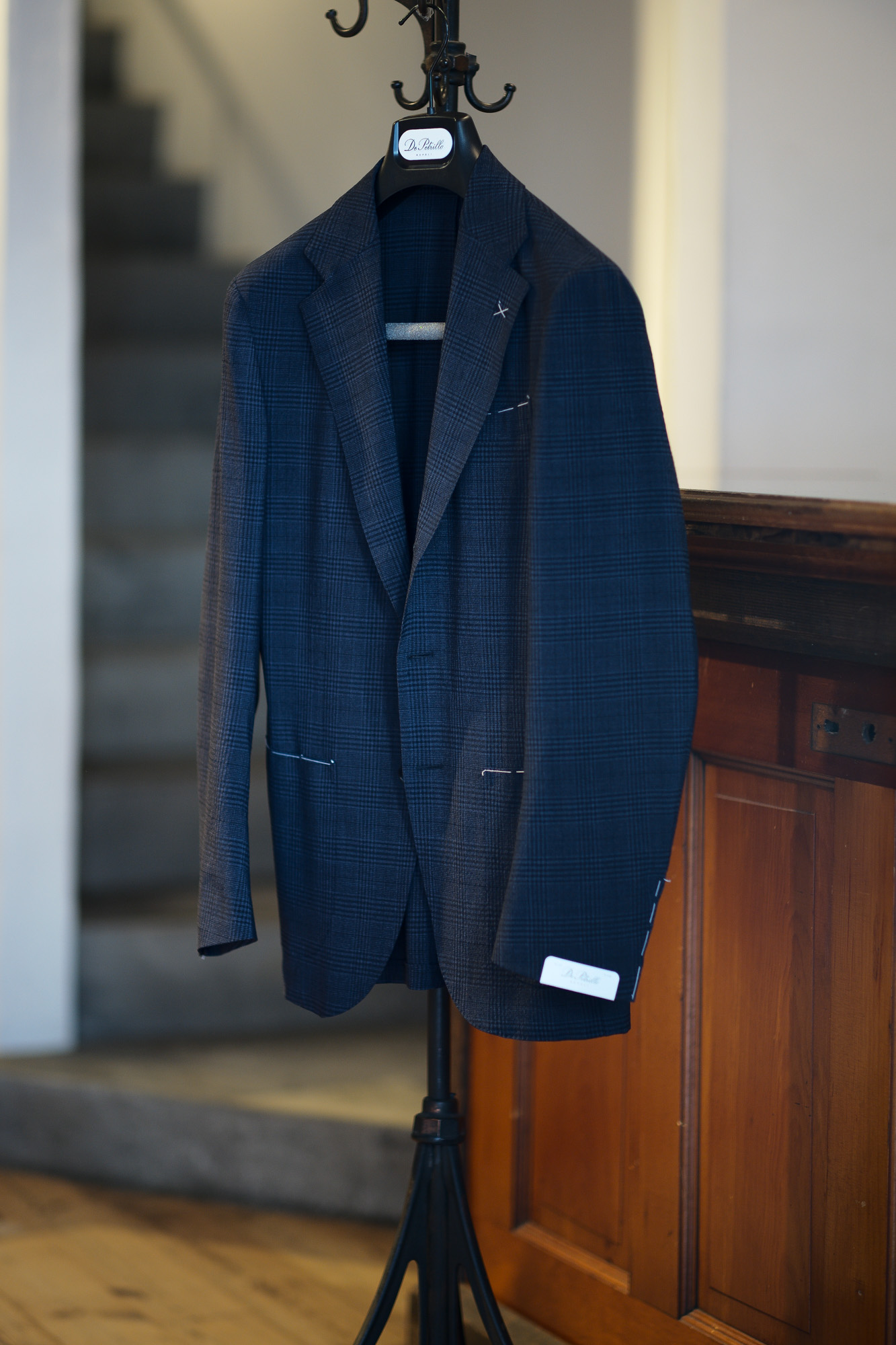 De Petrillo(デ ペトリロ) NUVOLA (ヌーボラ) ストレッチ シアサッカー グレンチェック ジャケット NAVY (ネイビー・454) Made in italy (イタリア製) 2020 春夏新作 デペトリロ 愛知 名古屋 altoediritto アルトエデリット