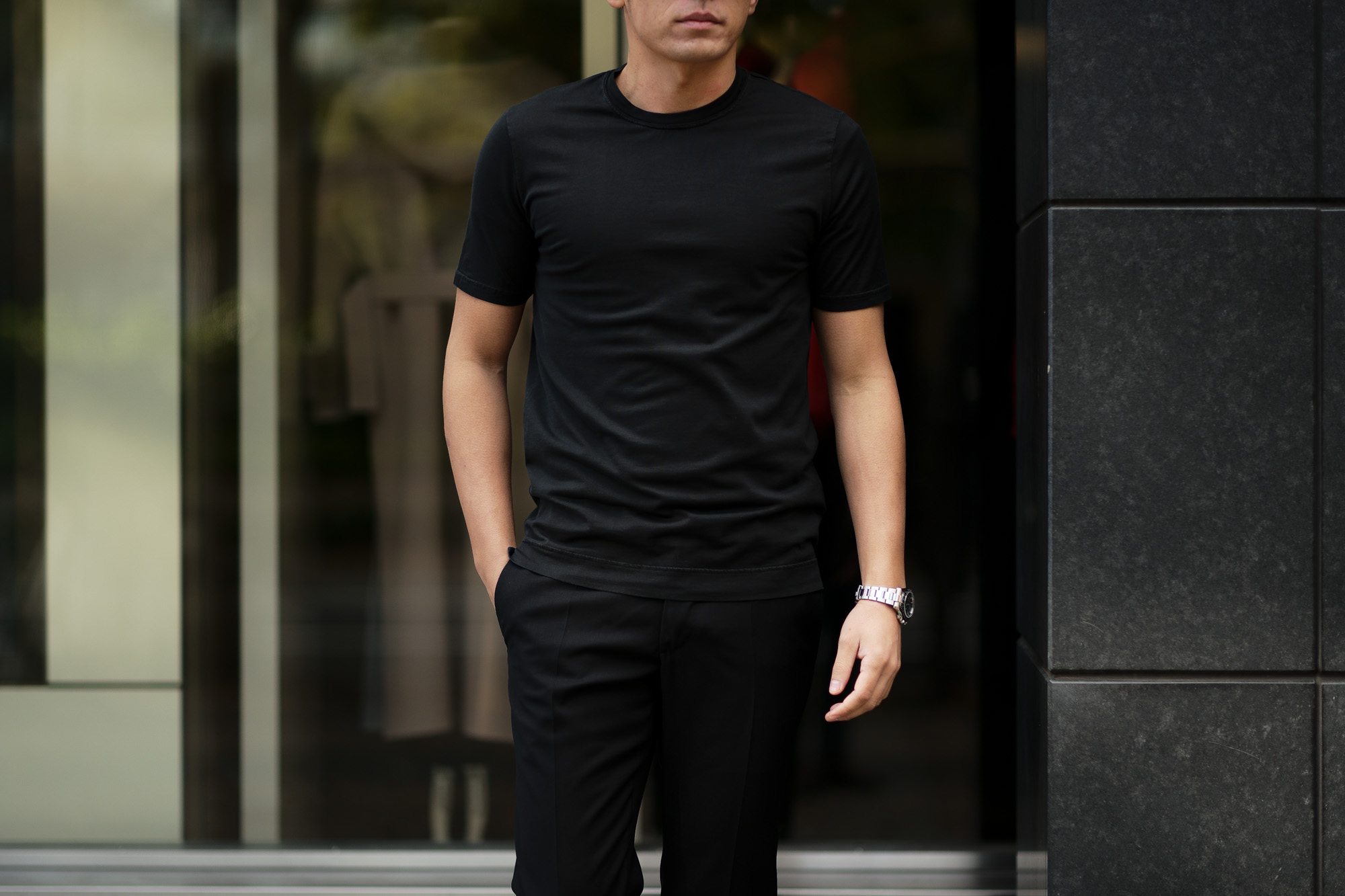 FEDELI(フェデーリ) Crew Neck T-shirt (クルーネック Tシャツ) ギザコットン Tシャツ BLACK (ブラック・36) made in italy (イタリア製) 2020 春夏 【ご予約受付中】愛知 名古屋 altoediritto アルトエデリット TEE