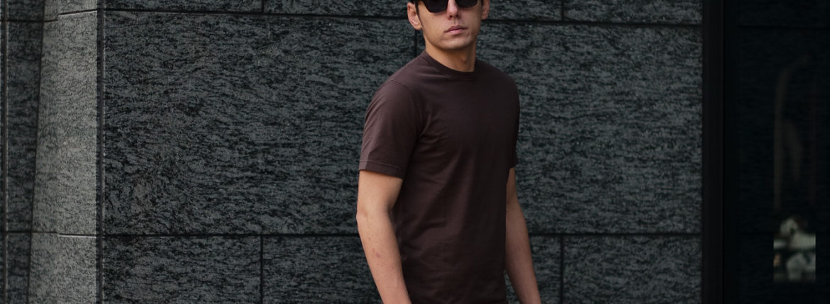 FEDELI(フェデーリ) Crew Neck T-shirt (クルーネック Tシャツ) ギザコットン Tシャツ BROWN (ブラウン・811) made in italy (イタリア製) 2020 春夏 【ご予約受付中】 愛知 名古屋 altoediritto アルトエデリット TEE