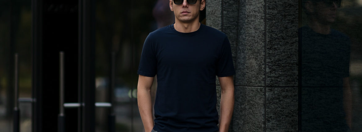 FEDELI(フェデーリ) Crew Neck T-shirt (クルーネック Tシャツ) ギザコットン Tシャツ NAVY (ネイビー・626) made in italy (イタリア製) 2020 春夏 【ご予約受付中】愛知 名古屋 altoediritto アルトエデリット TEE