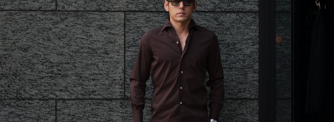 Finamore (フィナモレ) SEUL ITALIAN COLOR STRETCH COTTON SHIRTS ストレッチコットン ワンピースカラー シャツ BROWN (ブラウン) made in italy (イタリア製) 2020 春夏新作のイメージ