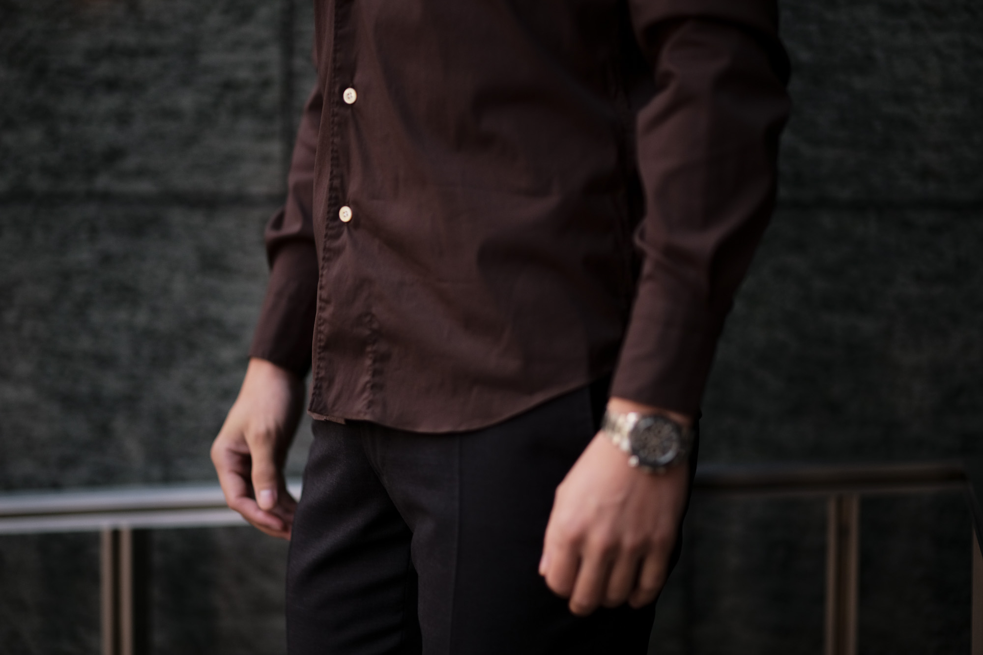 Finamore (フィナモレ) SEUL ITALIAN COLOR STRETCH COTTON SHIRTS ストレッチコットン ワンピースカラー シャツ BROWN (ブラウン) made in italy (イタリア製) 2020 春夏新作 愛知 名古屋 altoediritto アルトエデリット シャツ