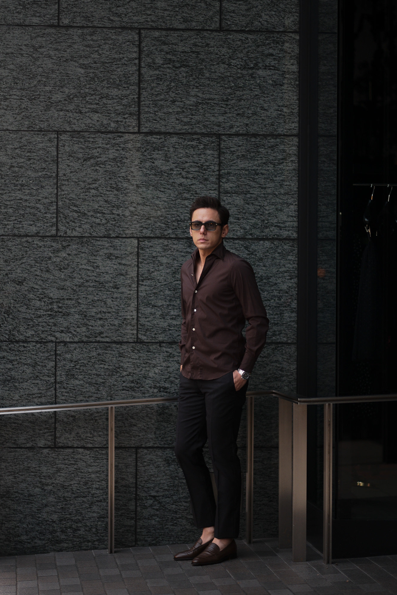 Finamore (フィナモレ) SEUL ITALIAN COLOR STRETCH COTTON SHIRTS ストレッチコットン ワンピースカラー シャツ BROWN (ブラウン) made in italy (イタリア製) 2020 春夏新作 愛知 名古屋 altoediritto アルトエデリット シャツ