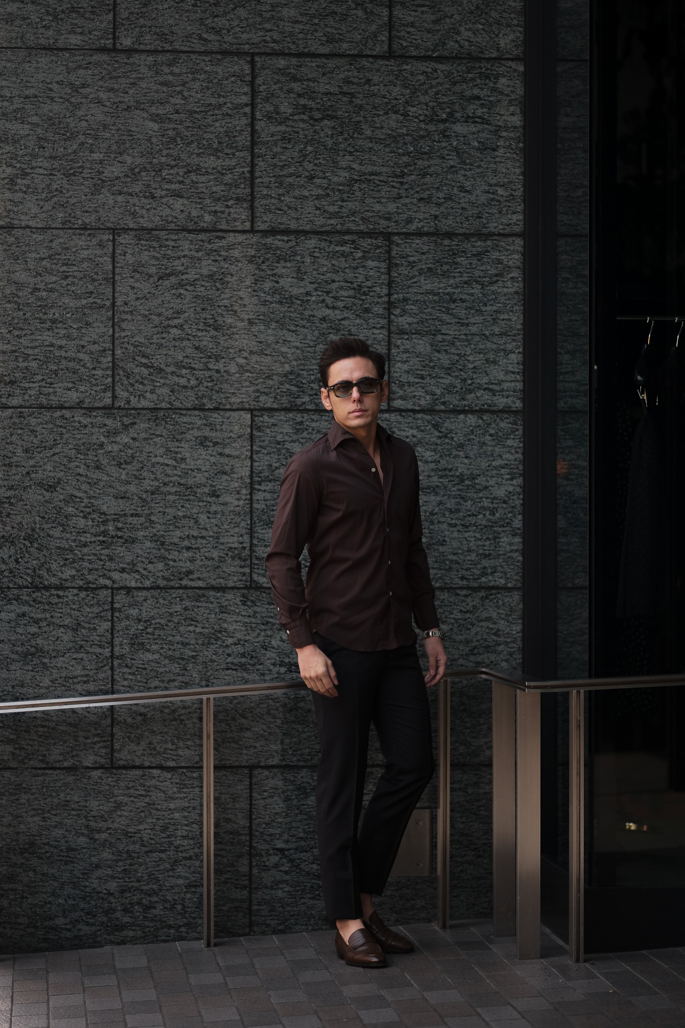 Finamore (フィナモレ) SEUL ITALIAN COLOR STRETCH COTTON SHIRTS ストレッチコットン ワンピースカラー シャツ BROWN (ブラウン) made in italy (イタリア製) 2020 春夏新作 愛知 名古屋 altoediritto アルトエデリット シャツ