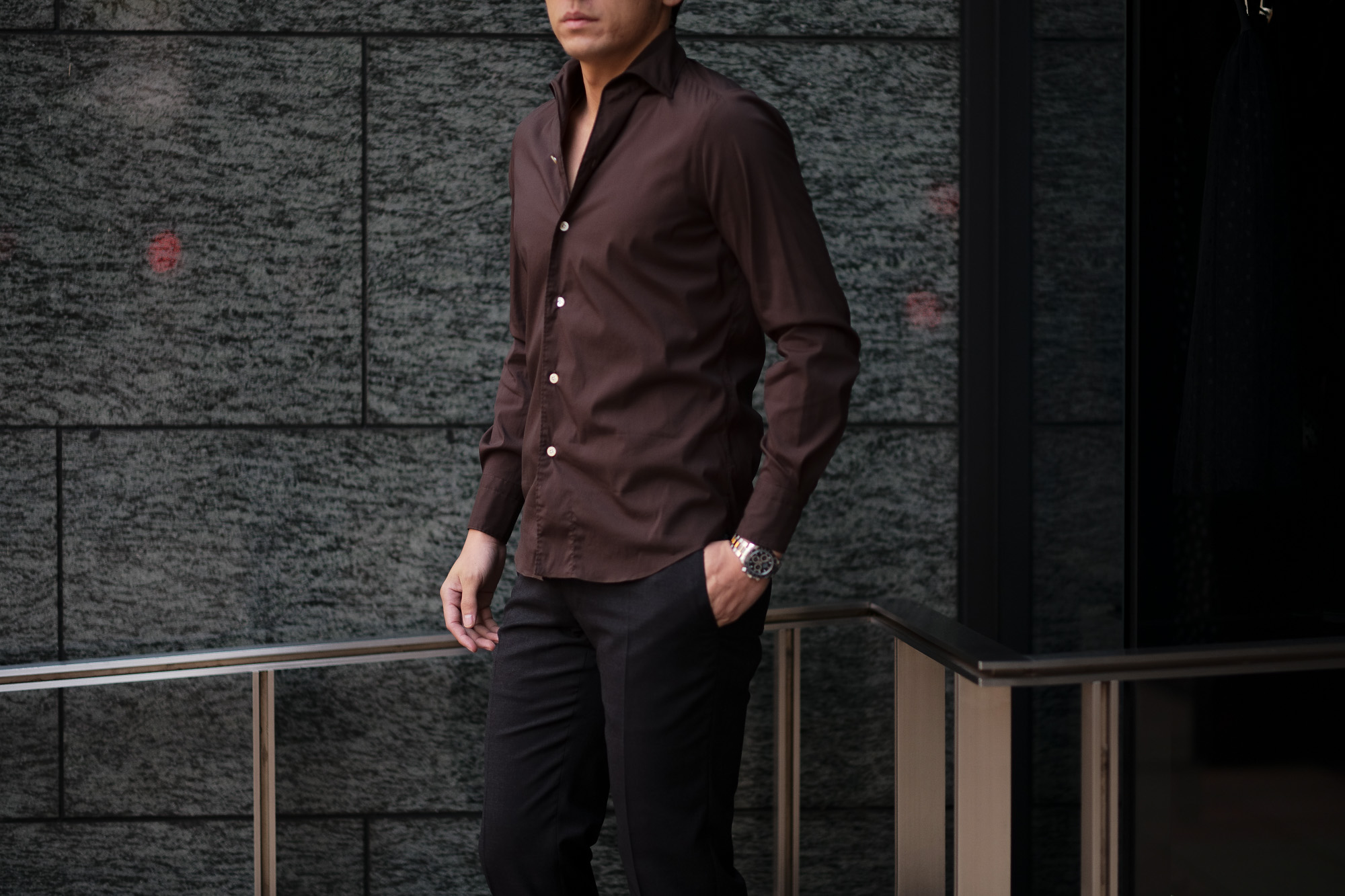 Finamore (フィナモレ) SEUL ITALIAN COLOR STRETCH COTTON SHIRTS ストレッチコットン ワンピースカラー シャツ BROWN (ブラウン) made in italy (イタリア製) 2020 春夏新作 愛知 名古屋 altoediritto アルトエデリット シャツ