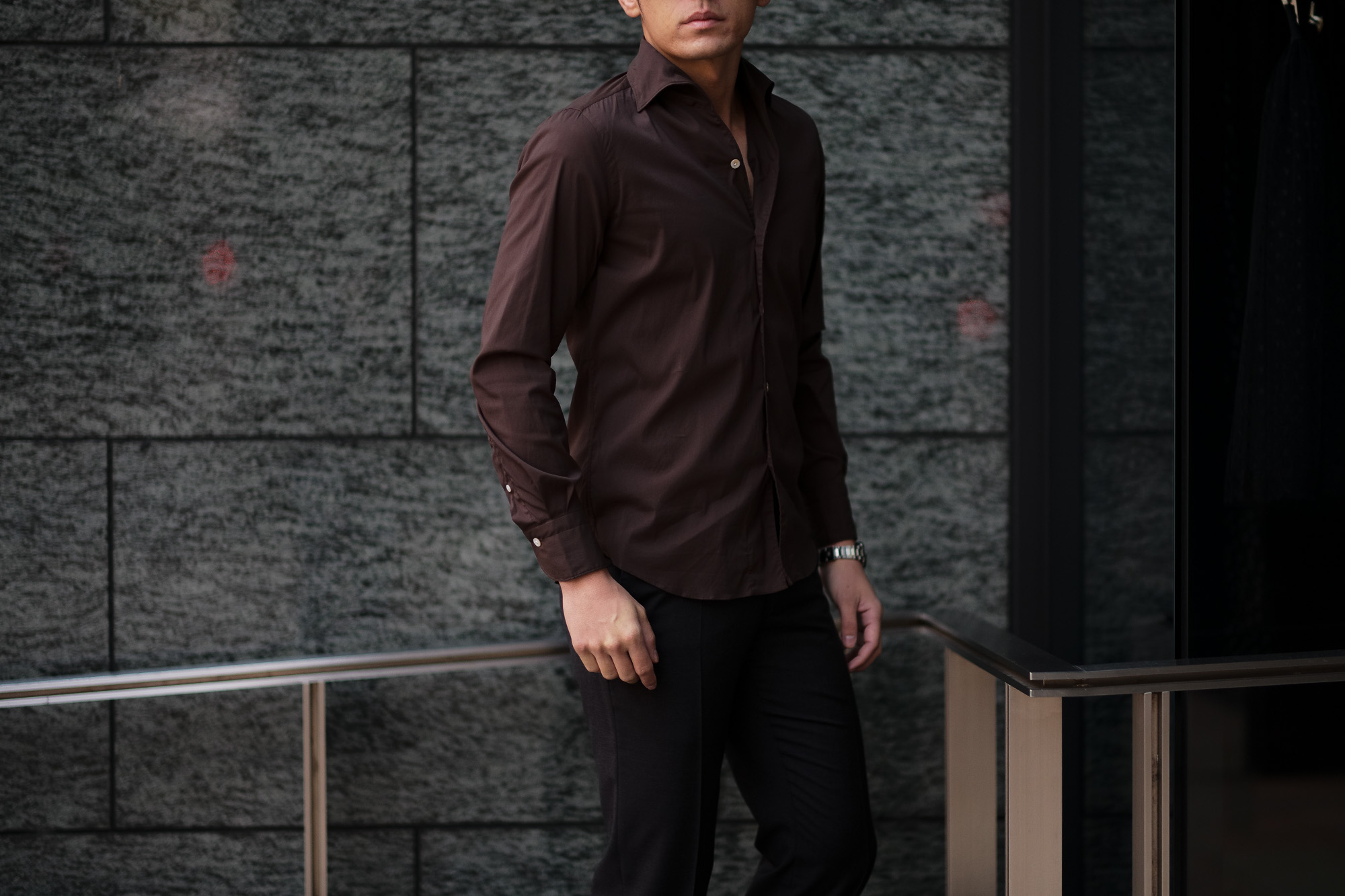 Finamore (フィナモレ) SEUL ITALIAN COLOR STRETCH COTTON SHIRTS ストレッチコットン ワンピースカラー シャツ BROWN (ブラウン) made in italy (イタリア製) 2020 春夏新作 愛知 名古屋 altoediritto アルトエデリット シャツ