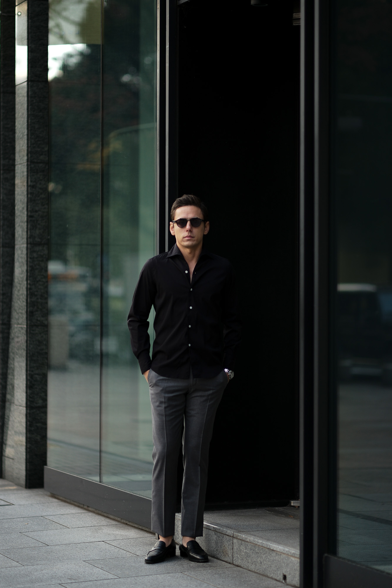 Finamore (フィナモレ) SEUL ITALIAN COLOR STRETCH COTTON SHIRTS ストレッチコットン ワンピースカラー シャツ BLACK (ブラック) made in italy (イタリア製) 2020 春夏新作  愛知 名古屋 altoediritto アルトエデリット シャツ