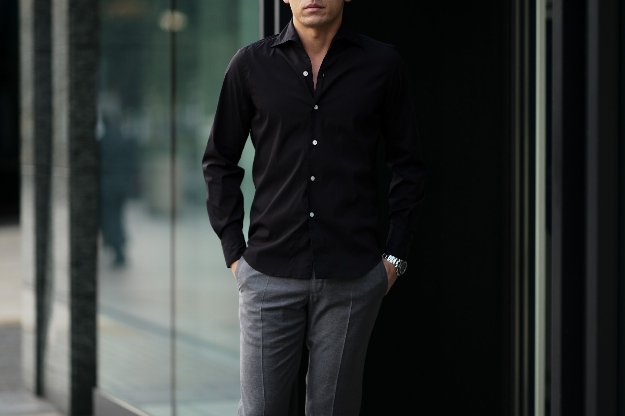 Finamore (フィナモレ) SEUL ITALIAN COLOR STRETCH COTTON SHIRTS ストレッチコットン ワンピースカラー シャツ BLACK (ブラック) made in italy (イタリア製) 2020 春夏新作  愛知 名古屋 altoediritto アルトエデリット シャツ