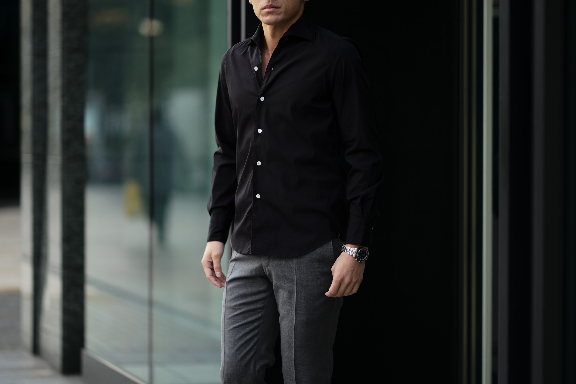 Finamore (フィナモレ) SEUL ITALIAN COLOR STRETCH COTTON SHIRTS ストレッチコットン ワンピースカラー シャツ BLACK (ブラック) made in italy (イタリア製) 2020 春夏新作  愛知 名古屋 altoediritto アルトエデリット シャツ