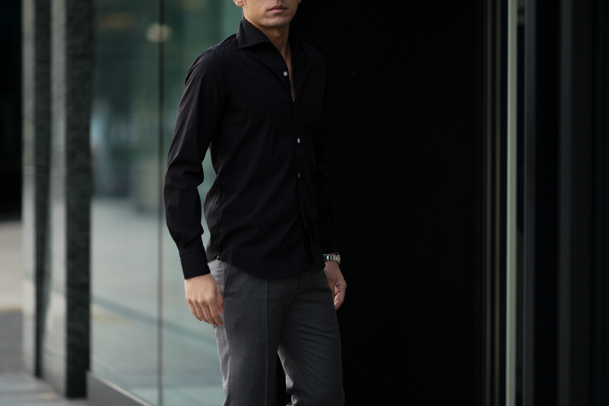 Finamore (フィナモレ) SEUL ITALIAN COLOR STRETCH COTTON SHIRTS ストレッチコットン ワンピースカラー シャツ BLACK (ブラック) made in italy (イタリア製) 2020 春夏新作  愛知 名古屋 altoediritto アルトエデリット シャツ