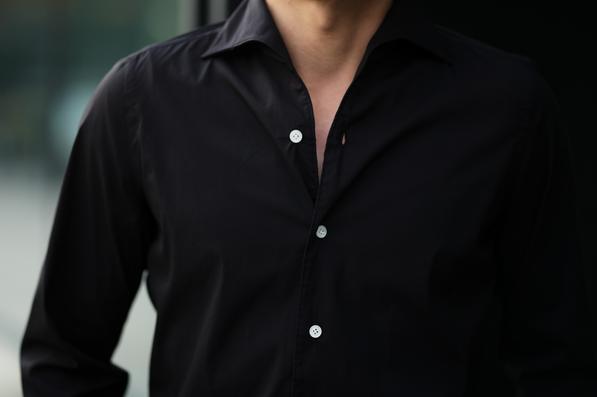 Finamore (フィナモレ) SEUL ITALIAN COLOR STRETCH COTTON SHIRTS ストレッチコットン ワンピースカラー シャツ BLACK (ブラック) made in italy (イタリア製) 2020 春夏新作  愛知 名古屋 altoediritto アルトエデリット シャツ