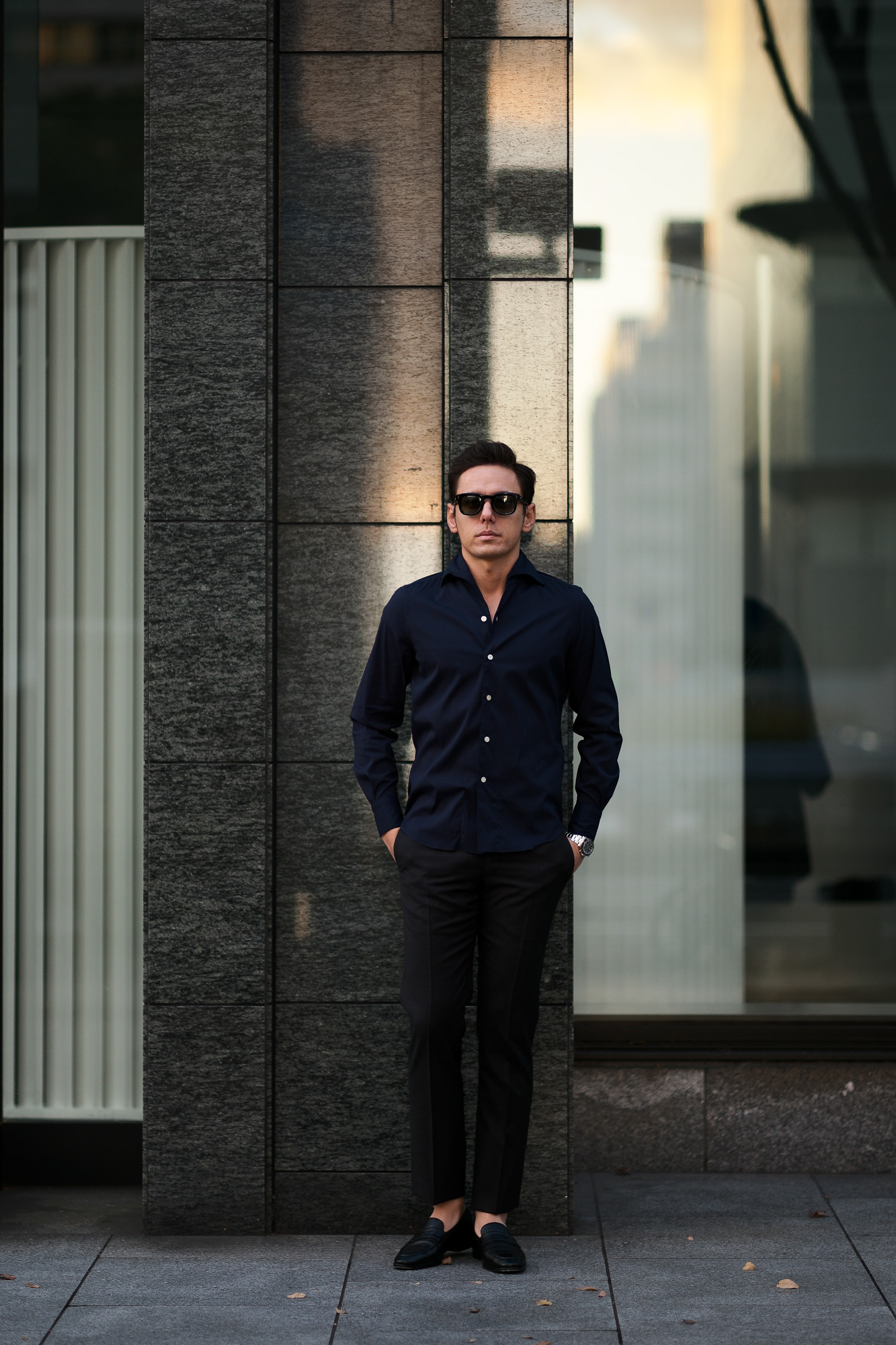 Finamore (フィナモレ) SEUL ITALIAN COLOR STRETCH COTTON SHIRTS ストレッチコットン ワンピースカラー シャツ NAVY (ネイビー) made in italy (イタリア製) 2020 春夏新作 愛知 名古屋 altoediritto アルトエデリット シャツ