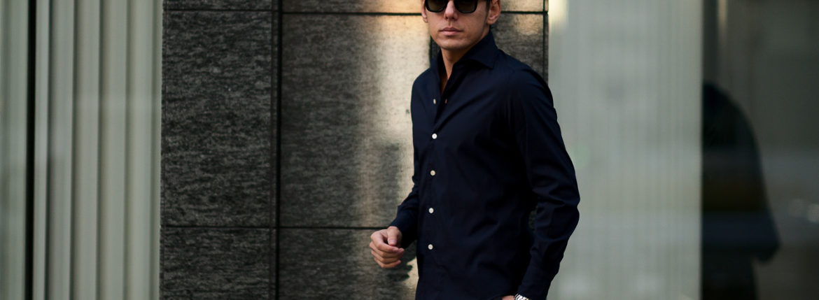 Finamore (フィナモレ) SEUL ITALIAN COLOR STRETCH COTTON SHIRTS ストレッチコットン ワンピースカラー シャツ NAVY (ネイビー) made in italy (イタリア製) 2020 春夏新作 愛知 名古屋 altoediritto アルトエデリット シャツ