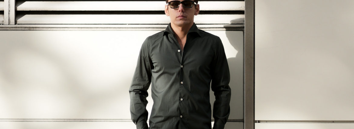 Finamore (フィナモレ) SEUL ITALIAN COLOR STRETCH COTTON SHIRTS ストレッチコットン ワンピースカラー シャツ OLIVE (オリーブ) made in italy (イタリア製) 2020 春夏新作のイメージ