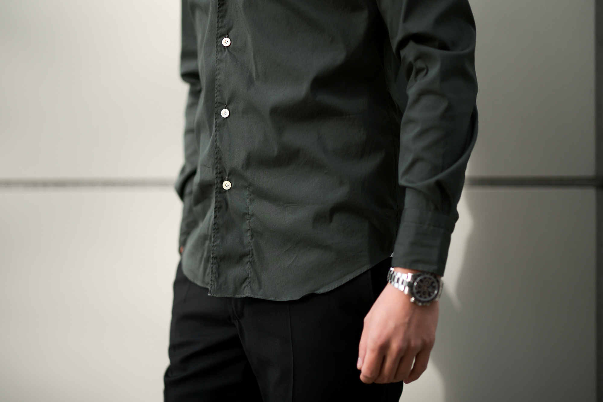 Finamore (フィナモレ) SEUL ITALIAN COLOR STRETCH COTTON SHIRTS ストレッチコットン ワンピースカラー シャツ OLIVE (オリーブ) made in italy (イタリア製) 2020 春夏新作  愛知 名古屋 altoediritto アルトエデリット シャツ