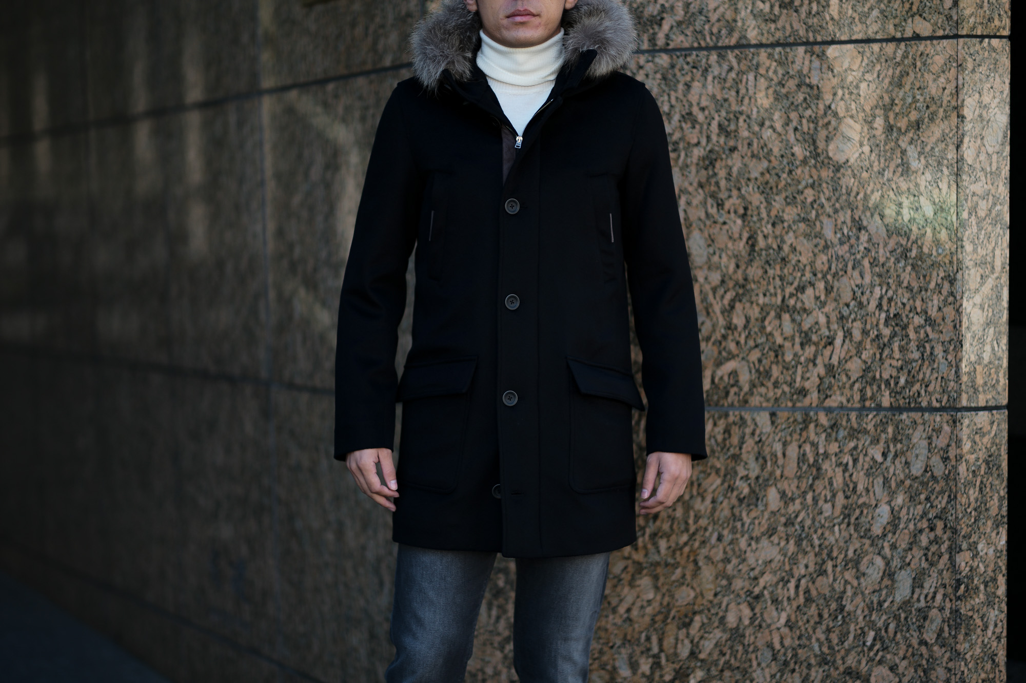 HERNO(ヘルノ) N-3B Cashmere coat (カシミア コート) LUIGI COLOMBO (ルイージ・コロンボ) 撥水 カシミア ロング コート BLACK (ブラック・9300) Made in italy (イタリア製) 2019 秋冬新作 altoediritto アルトエデリット 愛知 名古屋