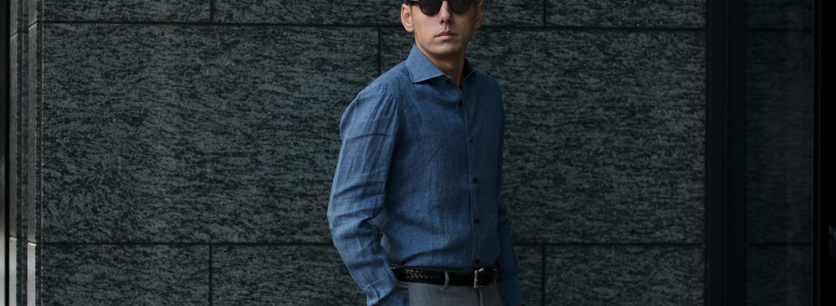 AVINO Laboratorio Napoletano(アヴィーノ・ラボラトリオ・ナポレターノ) Linen Dress Shirts (リネン ドレス シャツ) リネン100% ワイドカラー シャツ BLUE (ブルー) made in italy (イタリア製) 2020 春夏 【ご予約受付中】愛知 名古屋 altoediritto アルトエデリット リネンシャツ