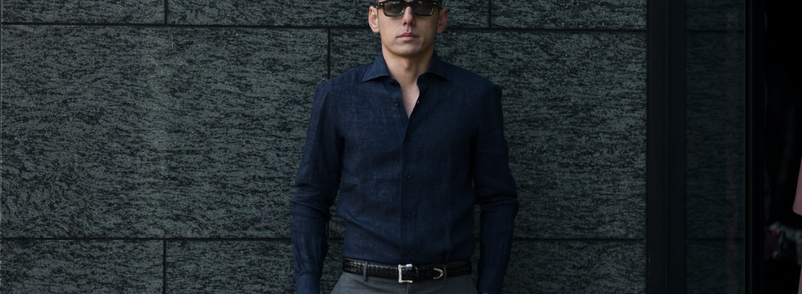 AVINO Laboratorio Napoletano(アヴィーノ・ラボラトリオ・ナポレターノ) Linen Dress Shirts (リネン ドレス シャツ) リネン100% ワイドカラー シャツ NAVY (ネイビー) made in italy (イタリア製) 2020 春夏 【ご予約受付中】愛知 名古屋 altoediritto アルトエデリット リネンシャツ