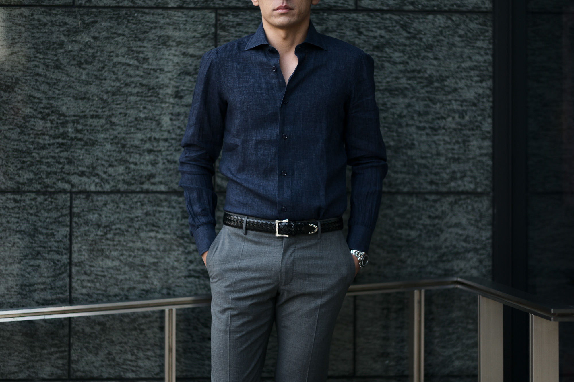 AVINO Laboratorio Napoletano(アヴィーノ・ラボラトリオ・ナポレターノ) Linen Dress Shirts (リネン ドレス シャツ) リネン100% ワイドカラー シャツ NAVY (ネイビー) made in italy (イタリア製) 2020 春夏 【ご予約受付中】愛知 名古屋 altoediritto アルトエデリット リネンシャツ