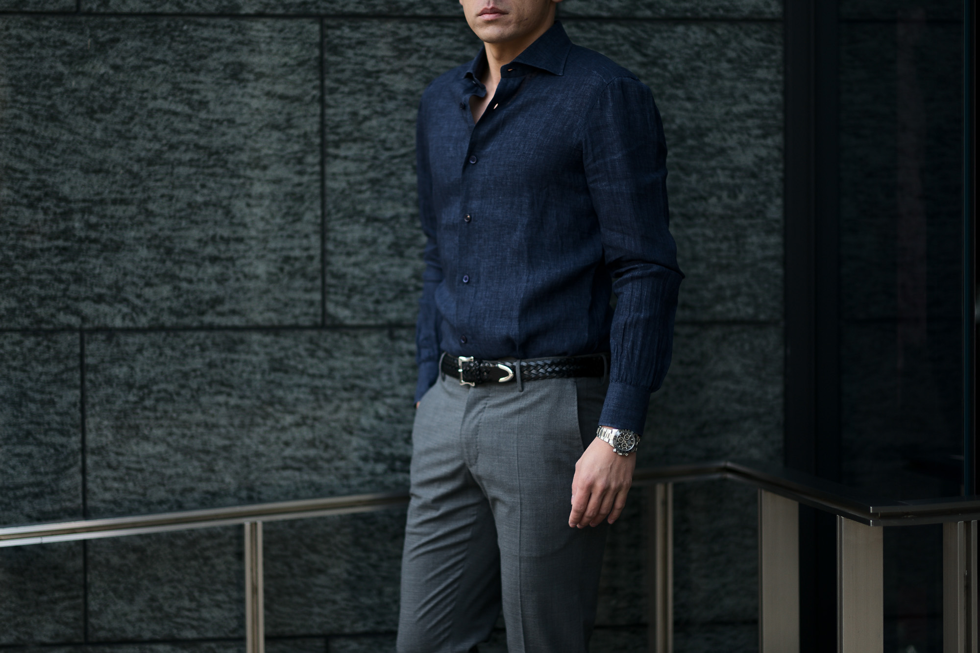 AVINO Laboratorio Napoletano(アヴィーノ・ラボラトリオ・ナポレターノ) Linen Dress Shirts (リネン ドレス シャツ) リネン100% ワイドカラー シャツ NAVY (ネイビー) made in italy (イタリア製) 2020 春夏 【ご予約受付中】愛知 名古屋 altoediritto アルトエデリット リネンシャツ